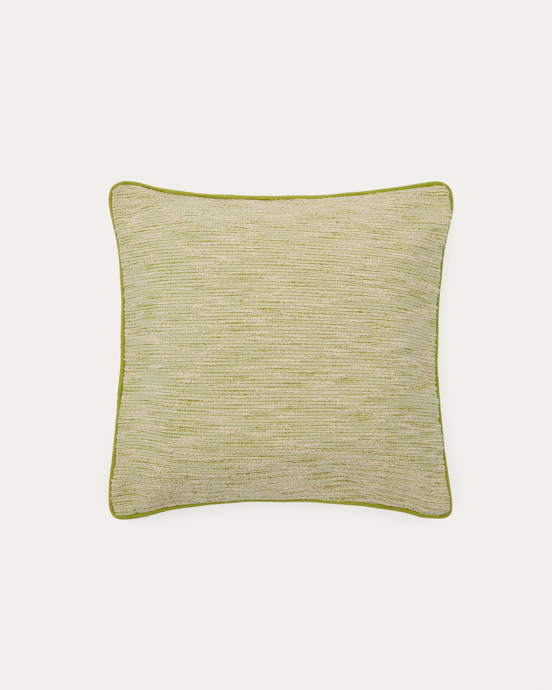 Brisella green jacquard cushion cover with contrasting trim 45 x 45cm - Product View