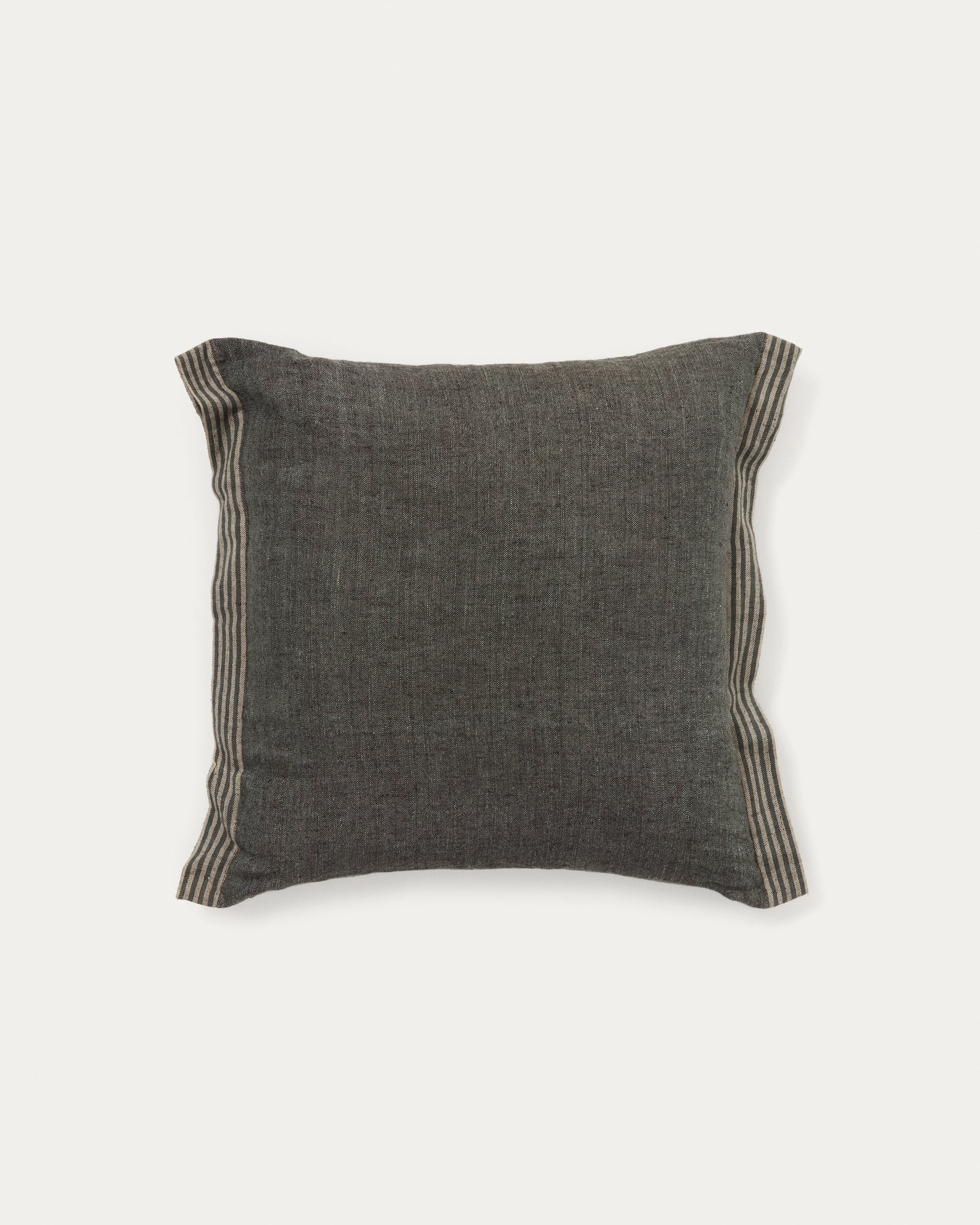 Niven green 100% melange linen cushion cover with side stripes 45 x 45cm - Product View