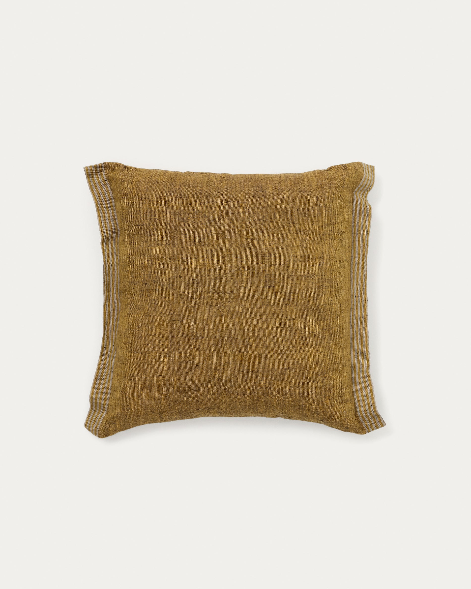Niven mustard 100% melange linen cushion cover with side stripes 45 x 45cm - Product View