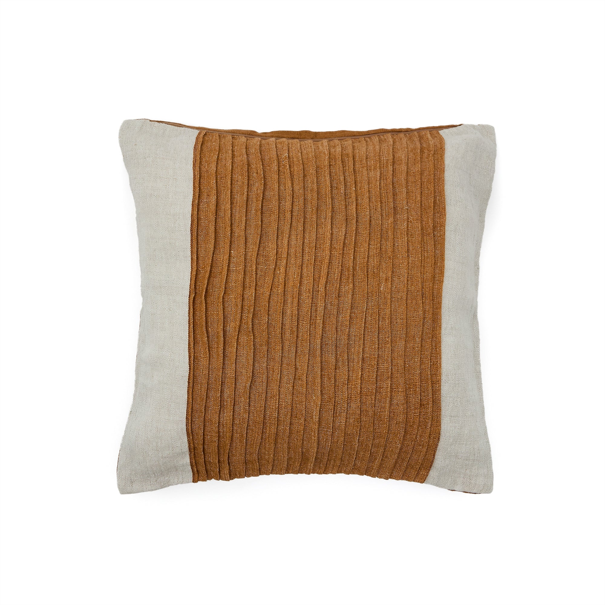 Zoren mustard pleated 100% linen cushion cover 50 x 50cm - Product Image