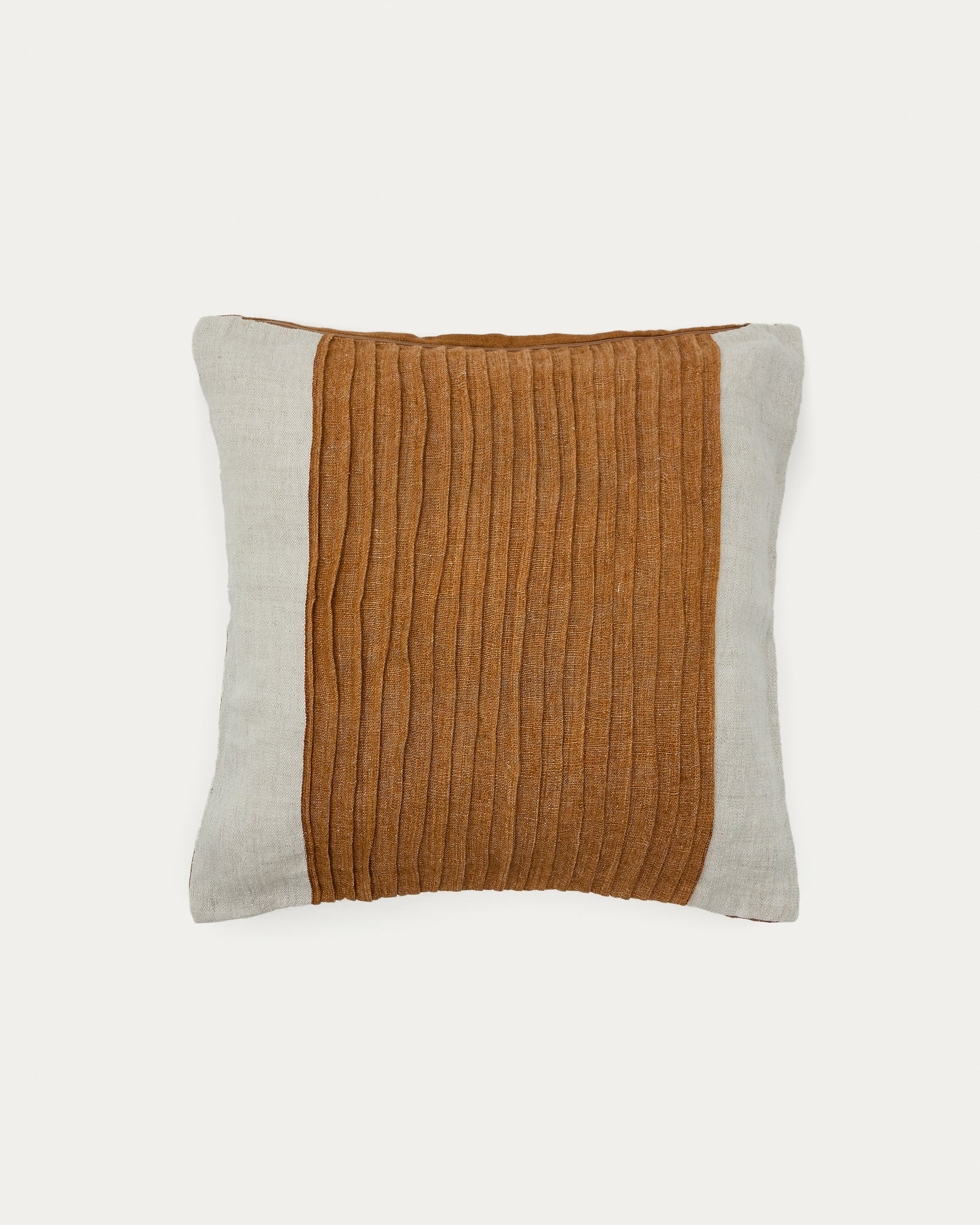 Zoren mustard pleated 100% linen cushion cover 50 x 50cm - Product View