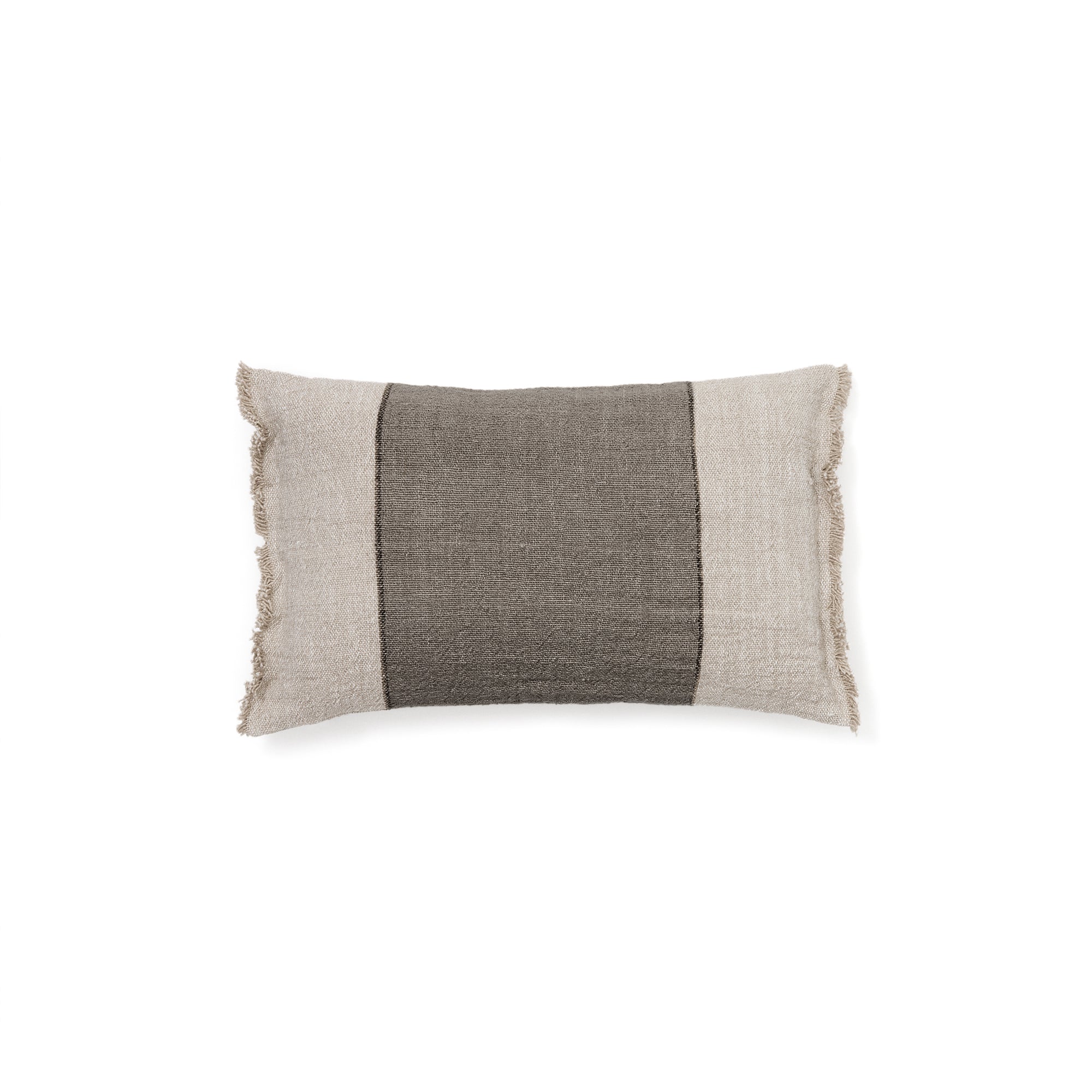 Lorin green linen and cotton cushion cover with fringing 30 x 50cm - Product Image