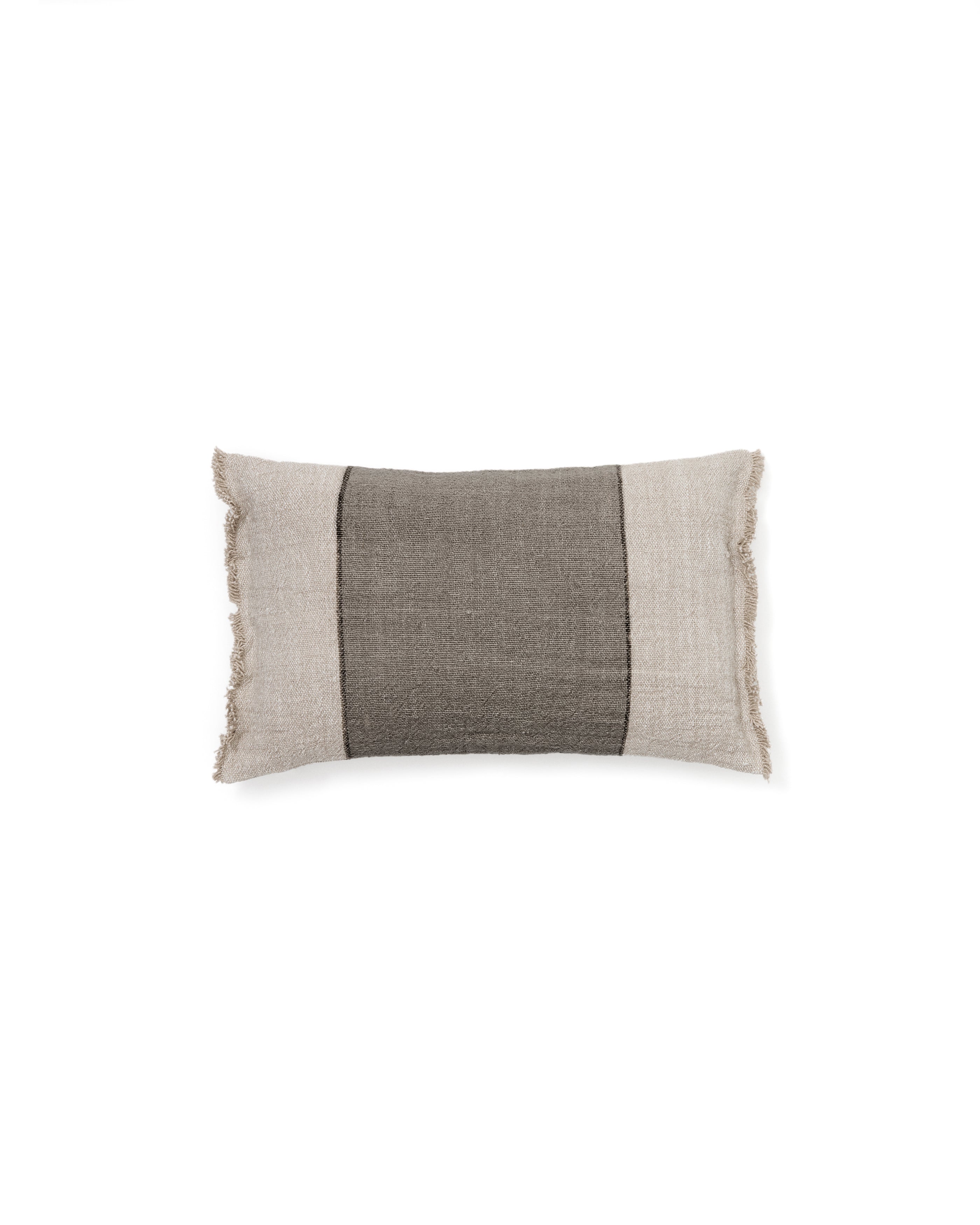 Lorin green linen and cotton cushion cover with fringing 30 x 50cm - Product Image