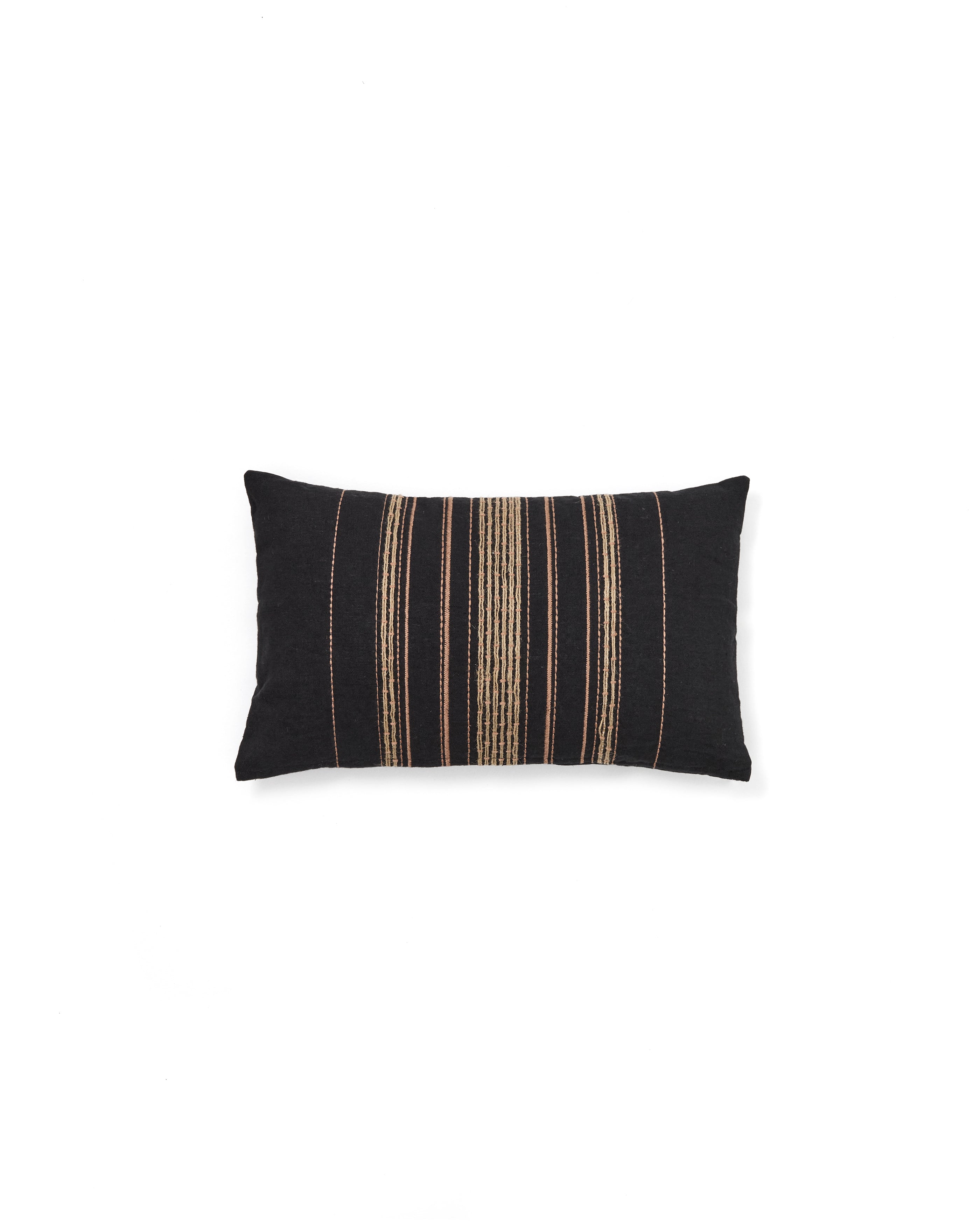 Sairu linen cushion cover with black and beige jute embroidery 30 x 50cm - Product Image