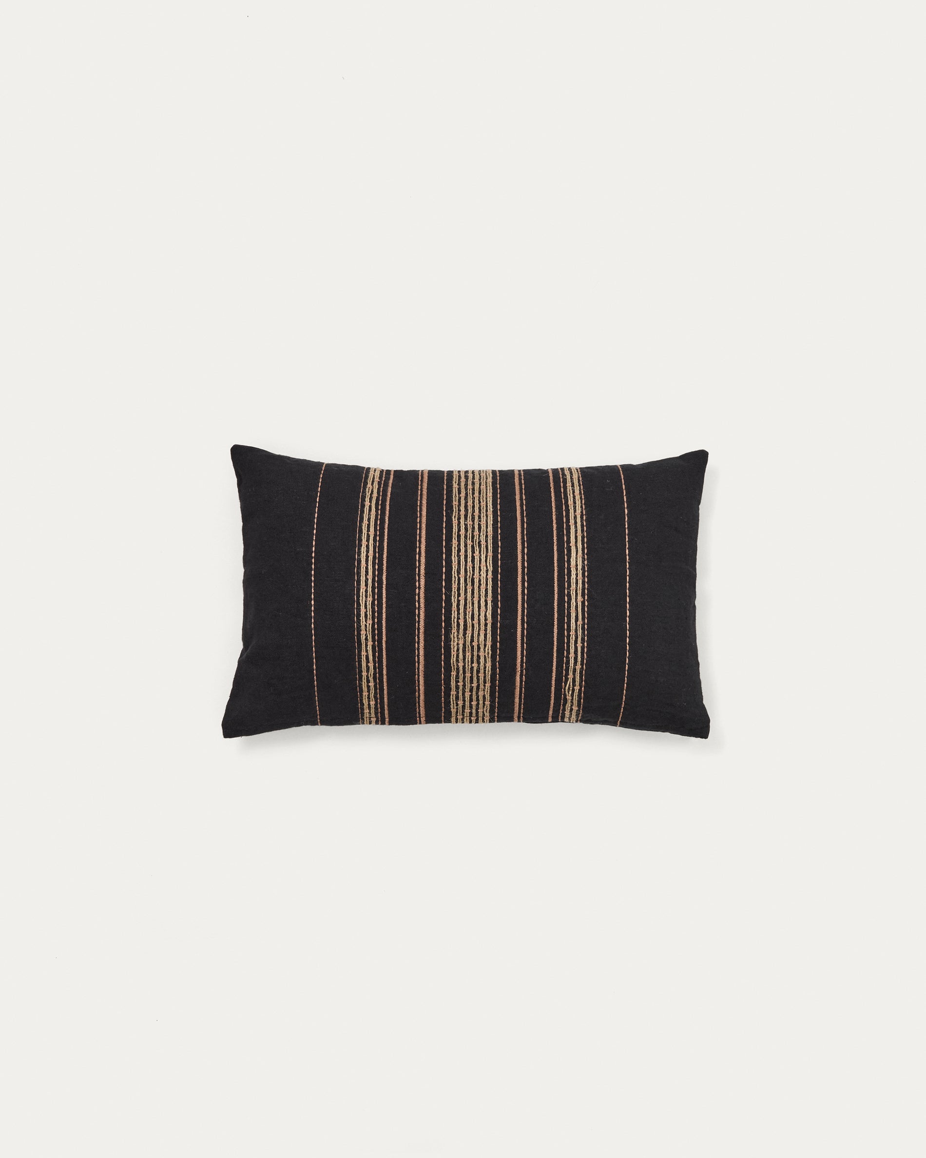 Sairu linen cushion cover with black and beige jute embroidery 30 x 50cm - Product View