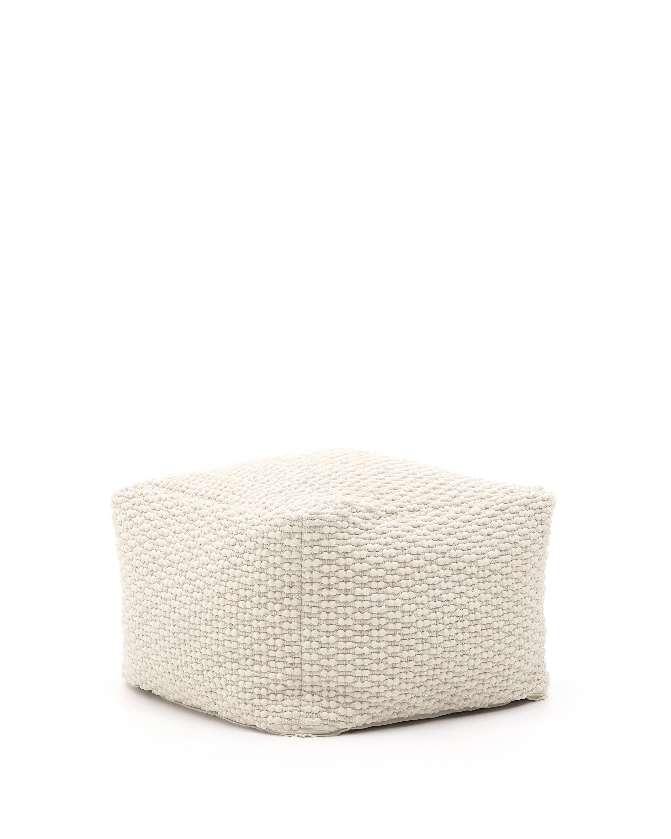 Mascarell pouffe, cotton and polyester in white, 60 x 60 cm - Product Image
