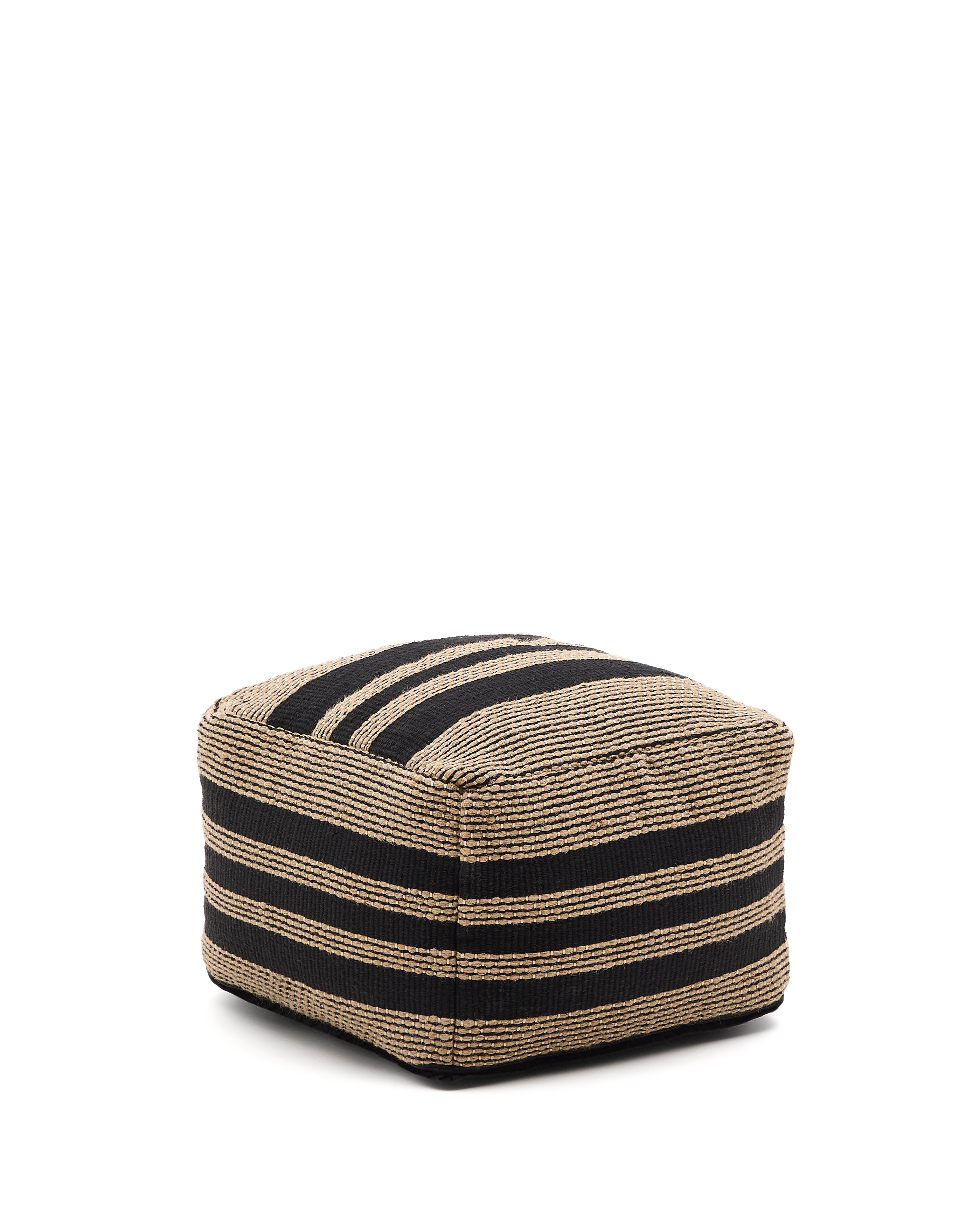 Aylin beige and black jute-embroidered cotton pouf 60 x 60 cm - Product Image