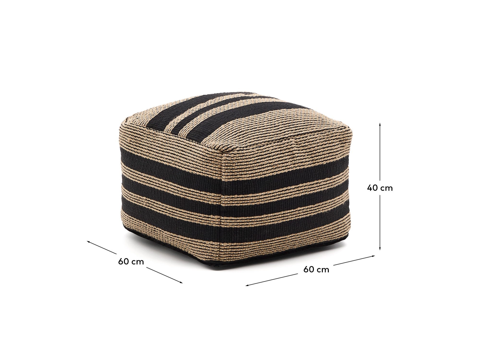 Aylin beige and black jute-embroidered cotton pouf 60 x 60 cm - Measurements