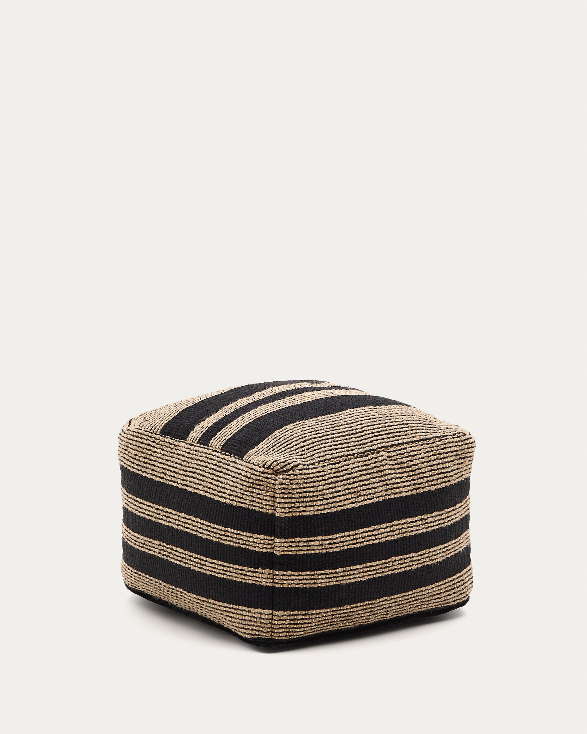 Aylin beige and black jute-embroidered cotton pouf 60 x 60 cm - Product View