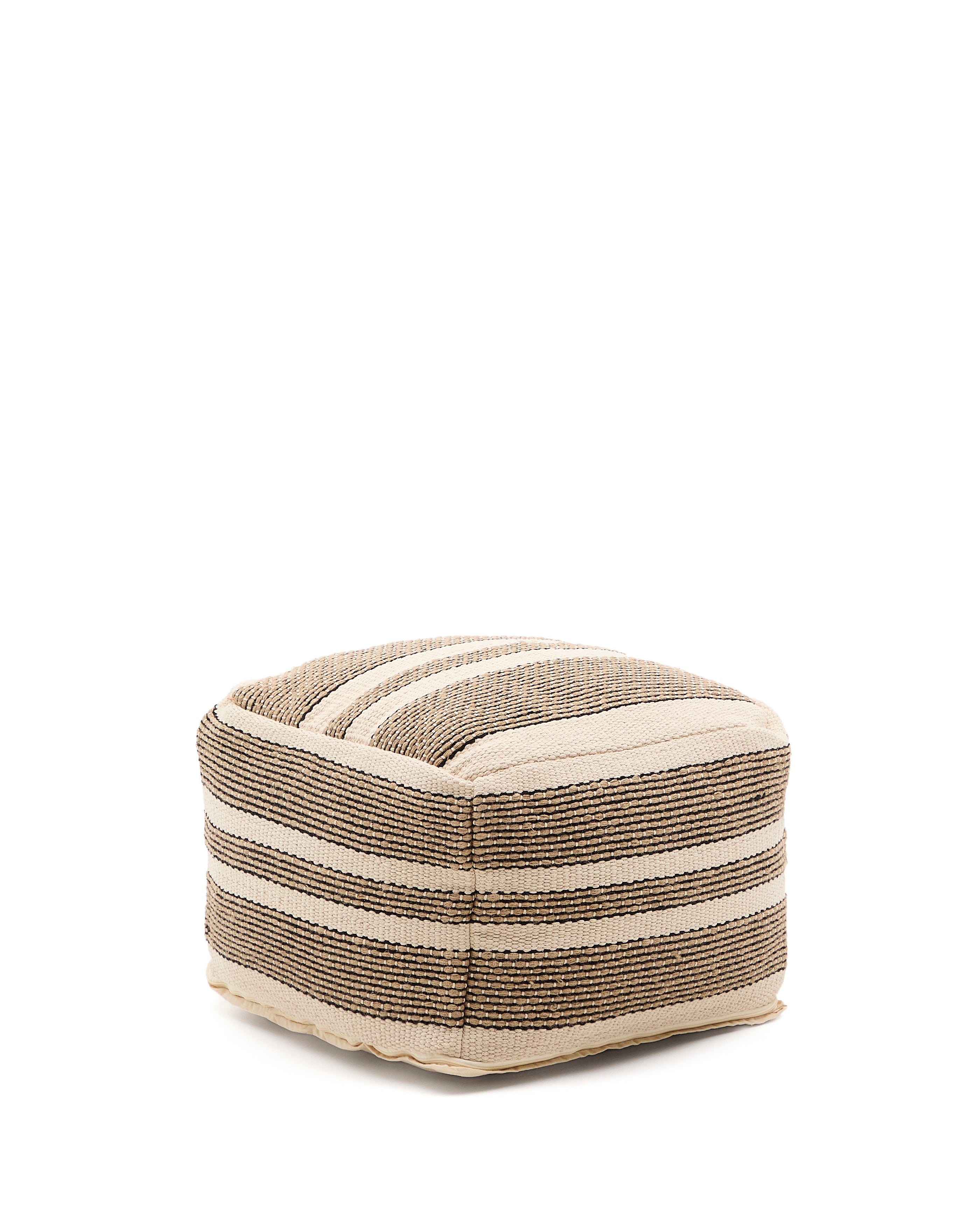 Aylin beige jute-embroidered cotton pouf 60 x 60 cm - Product Image