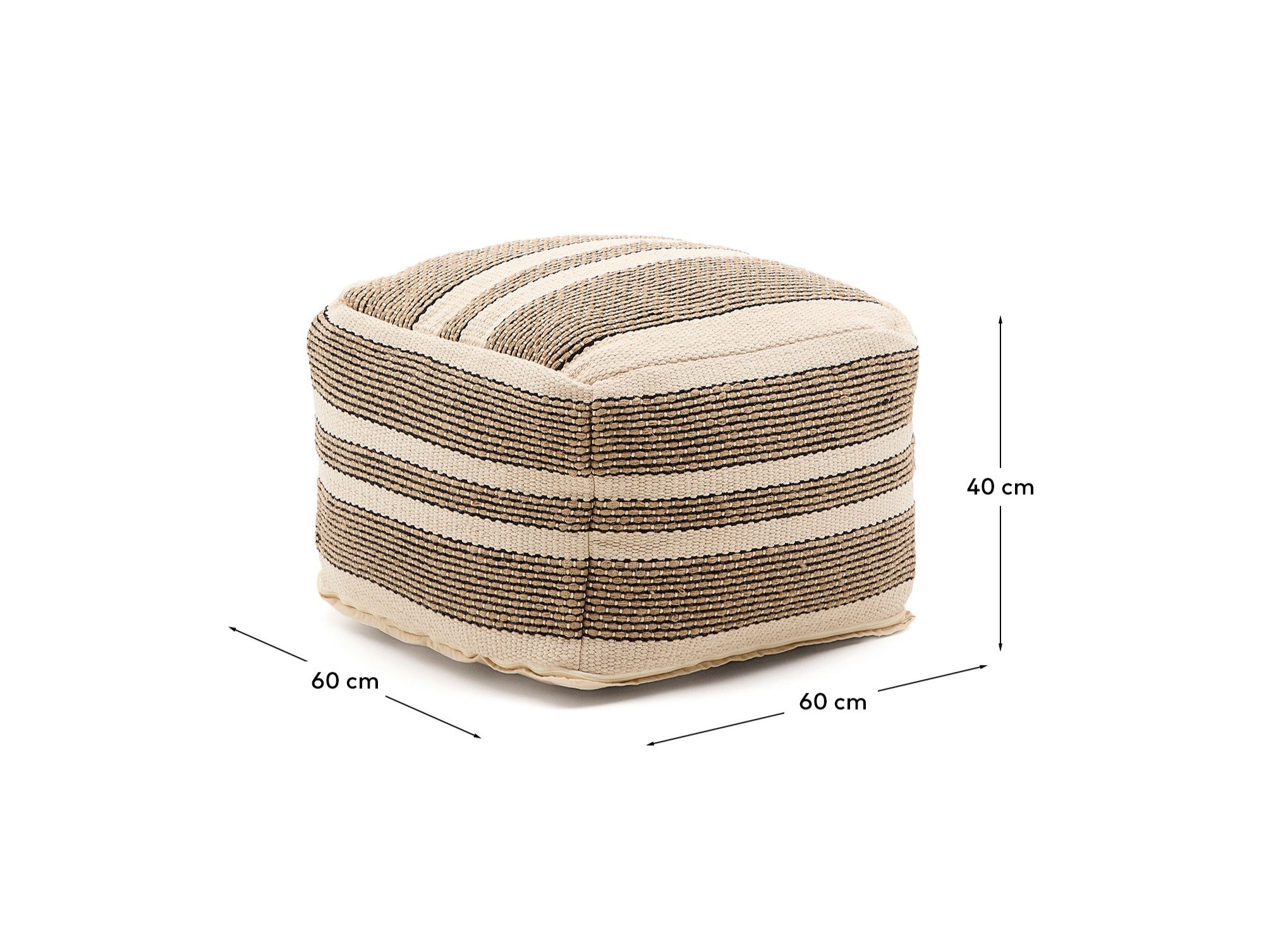 Aylin beige jute-embroidered cotton pouf 60 x 60 cm - Measurements