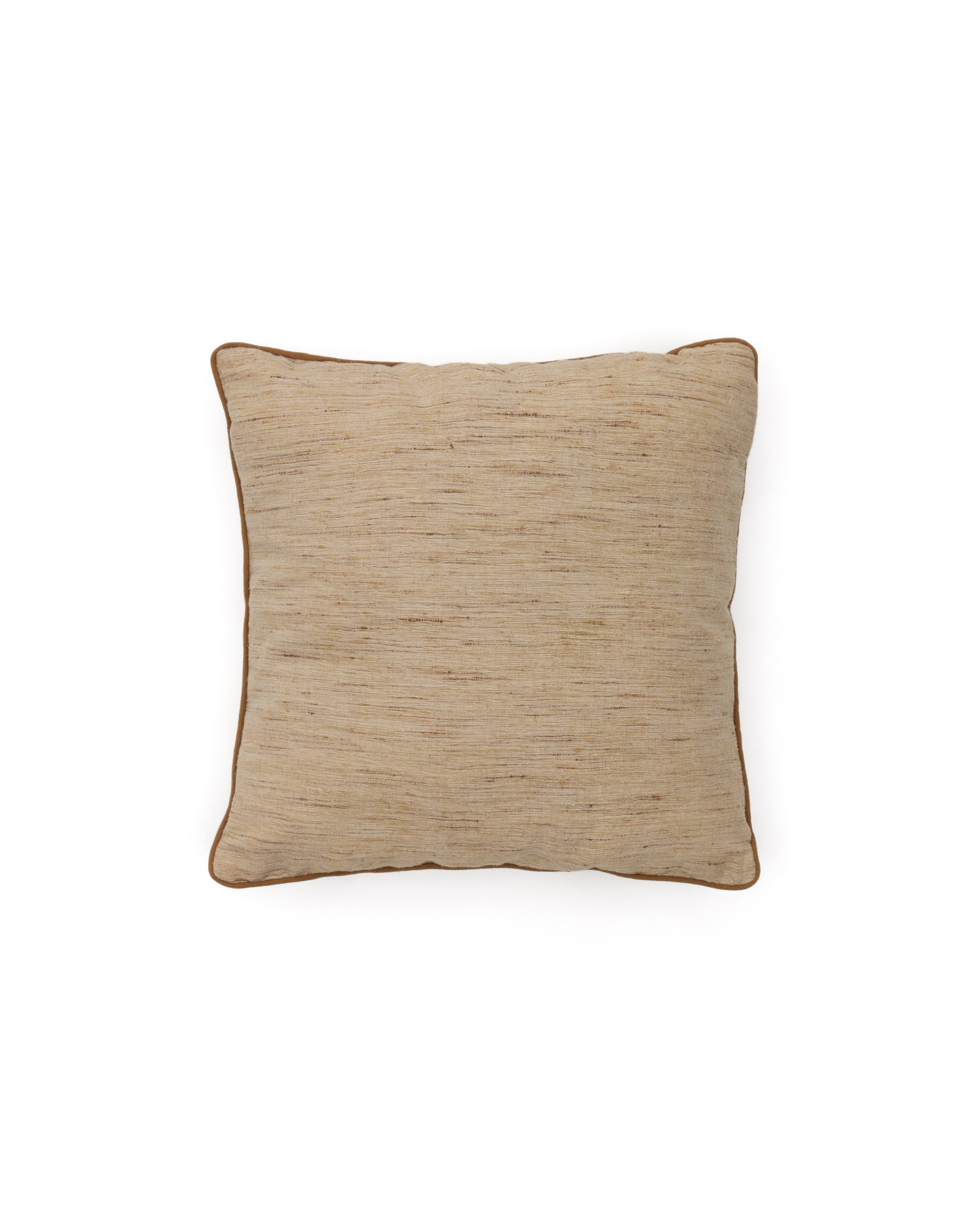 Aleos mustard cushion cover in melange fabric with contrasting trim 45 x 45cm - Product Image