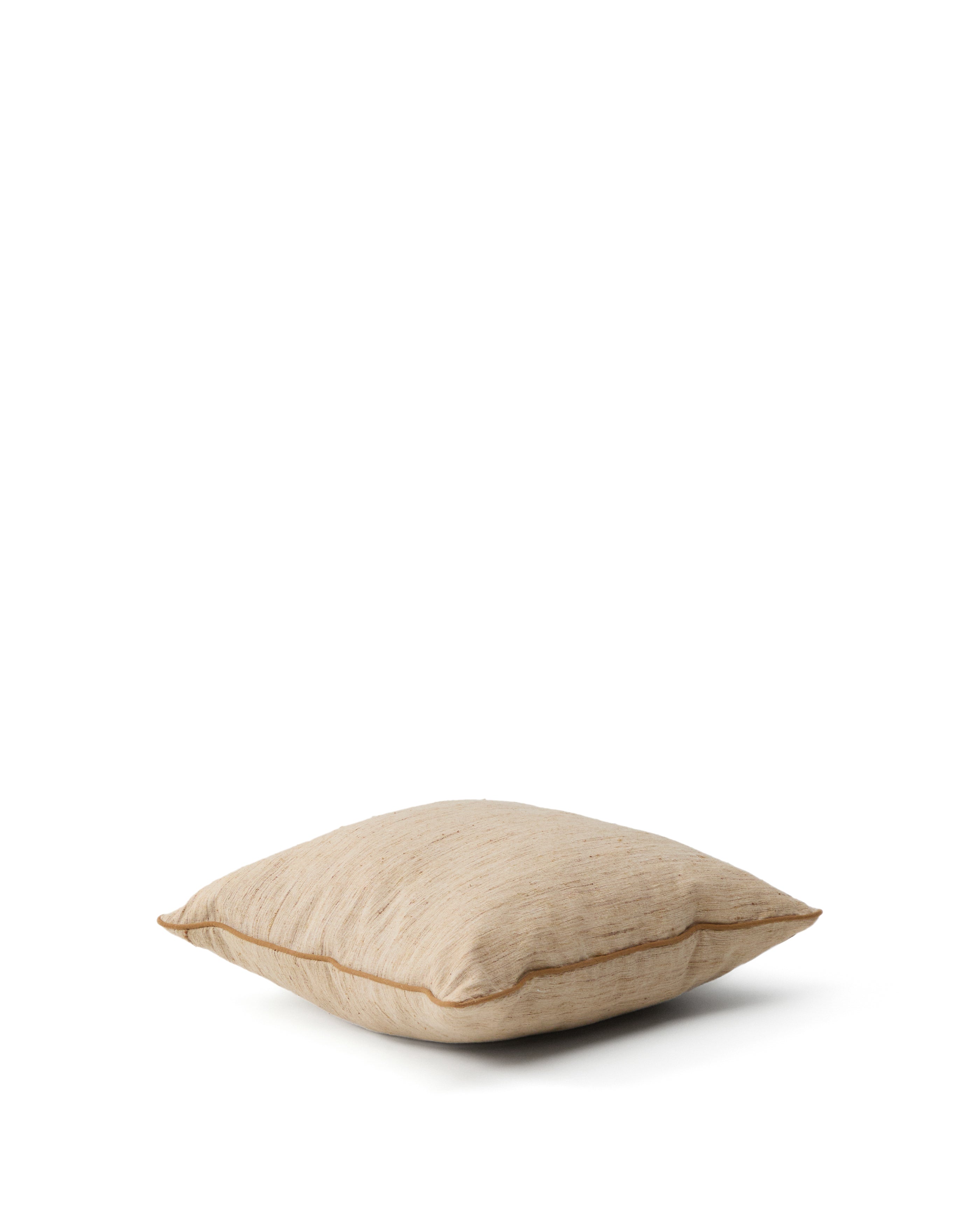 Aleos mustard cushion cover in melange fabric with contrasting trim 45 x 45cm - Product Image