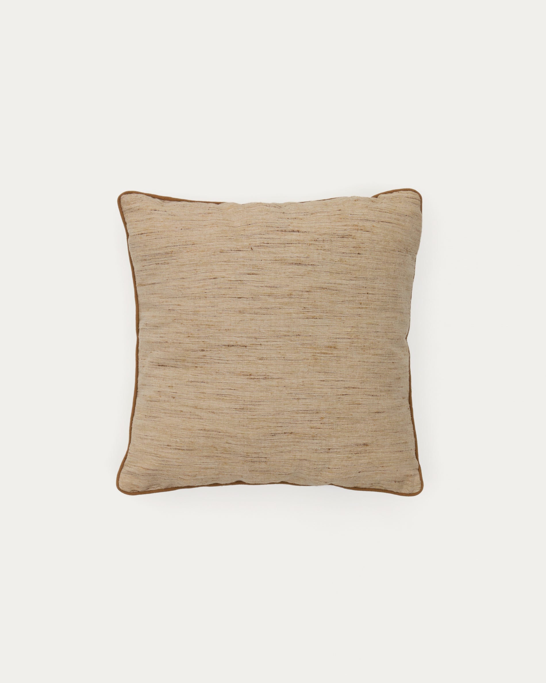 Aleos mustard cushion cover in melange fabric with contrasting trim 45 x 45cm - Product View