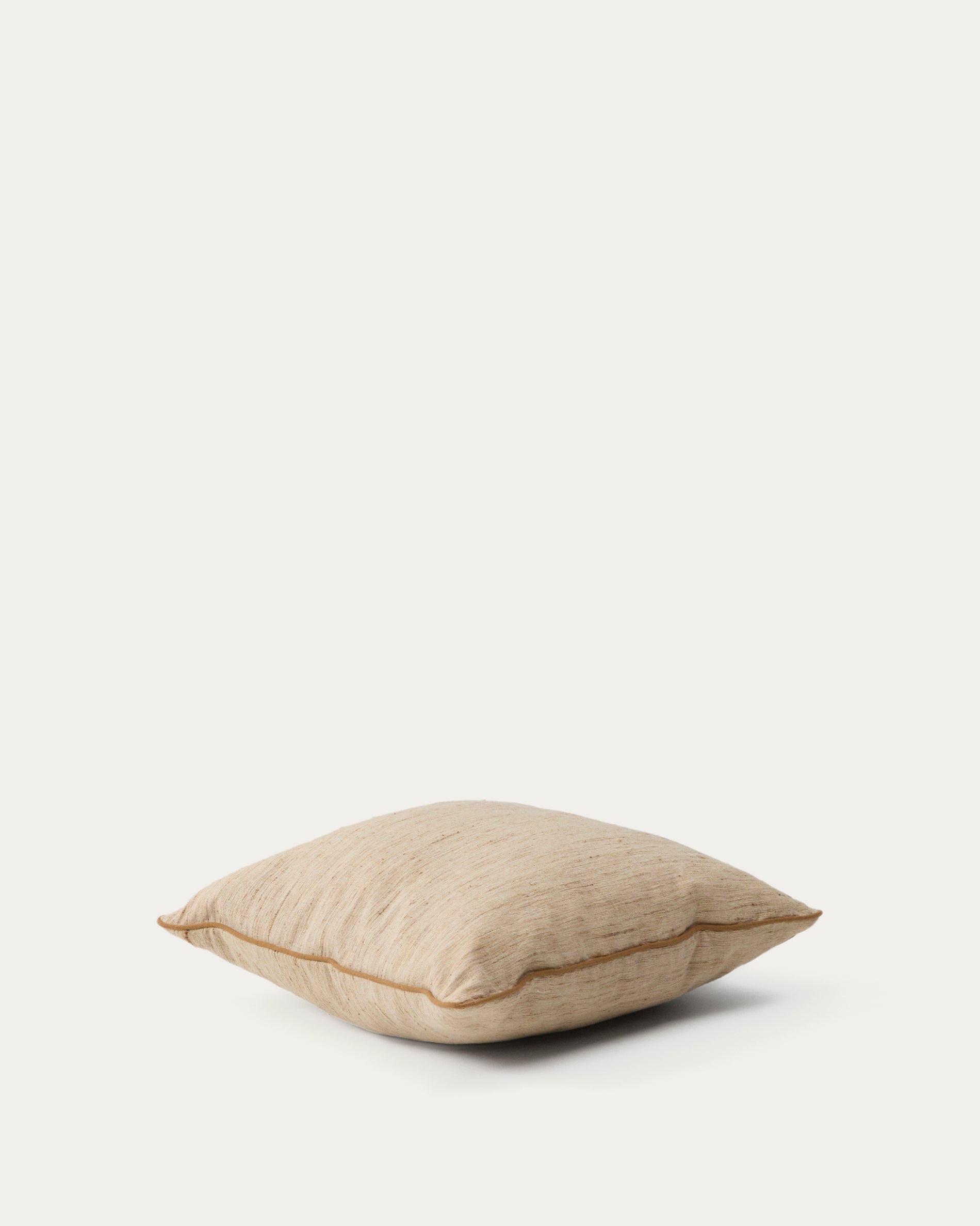 Aleos mustard cushion cover in melange fabric with contrasting trim 45 x 45cm - Product View