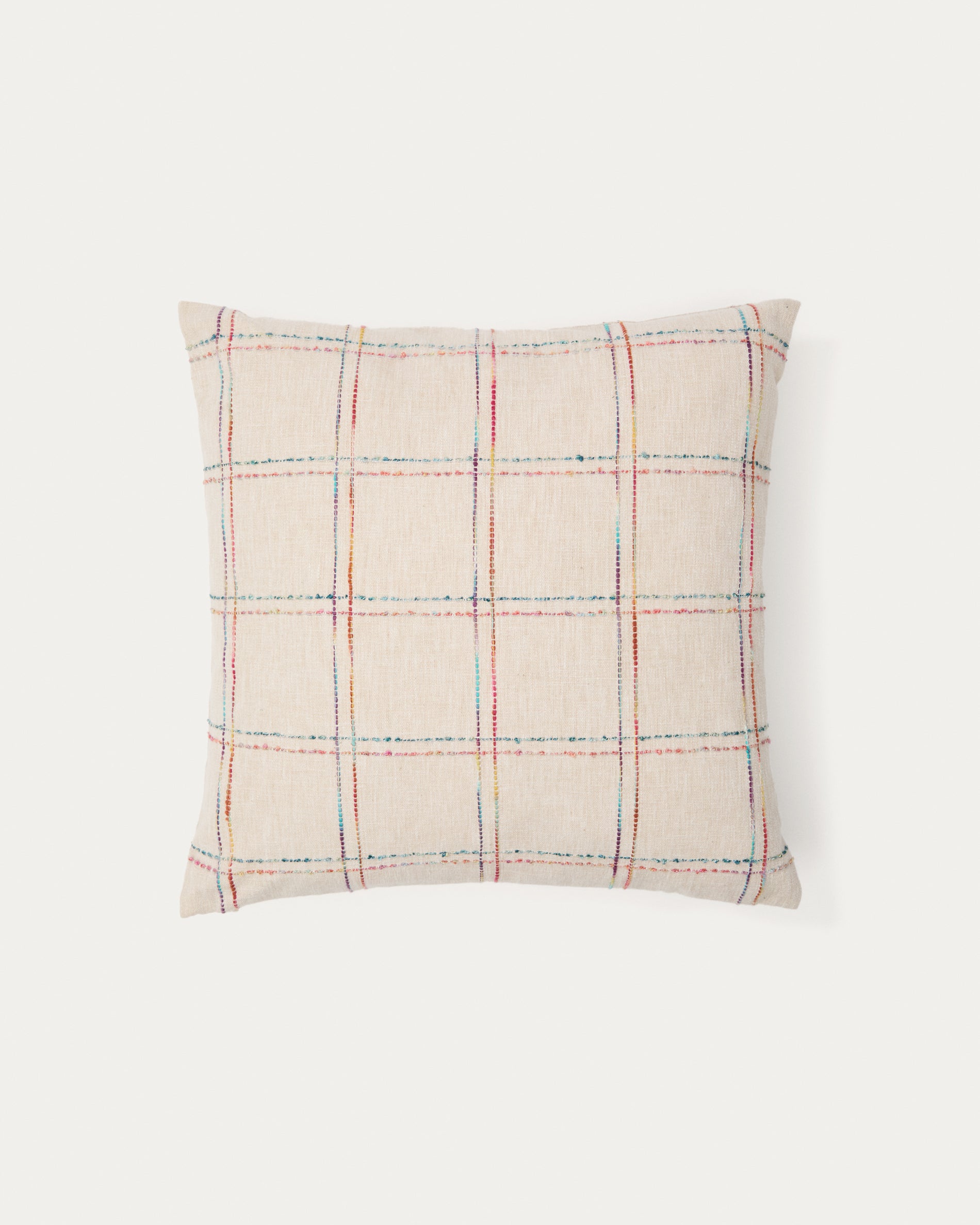Nety beige cushion cover with multicoloured checked embroidery 45 x 45cm - Product View