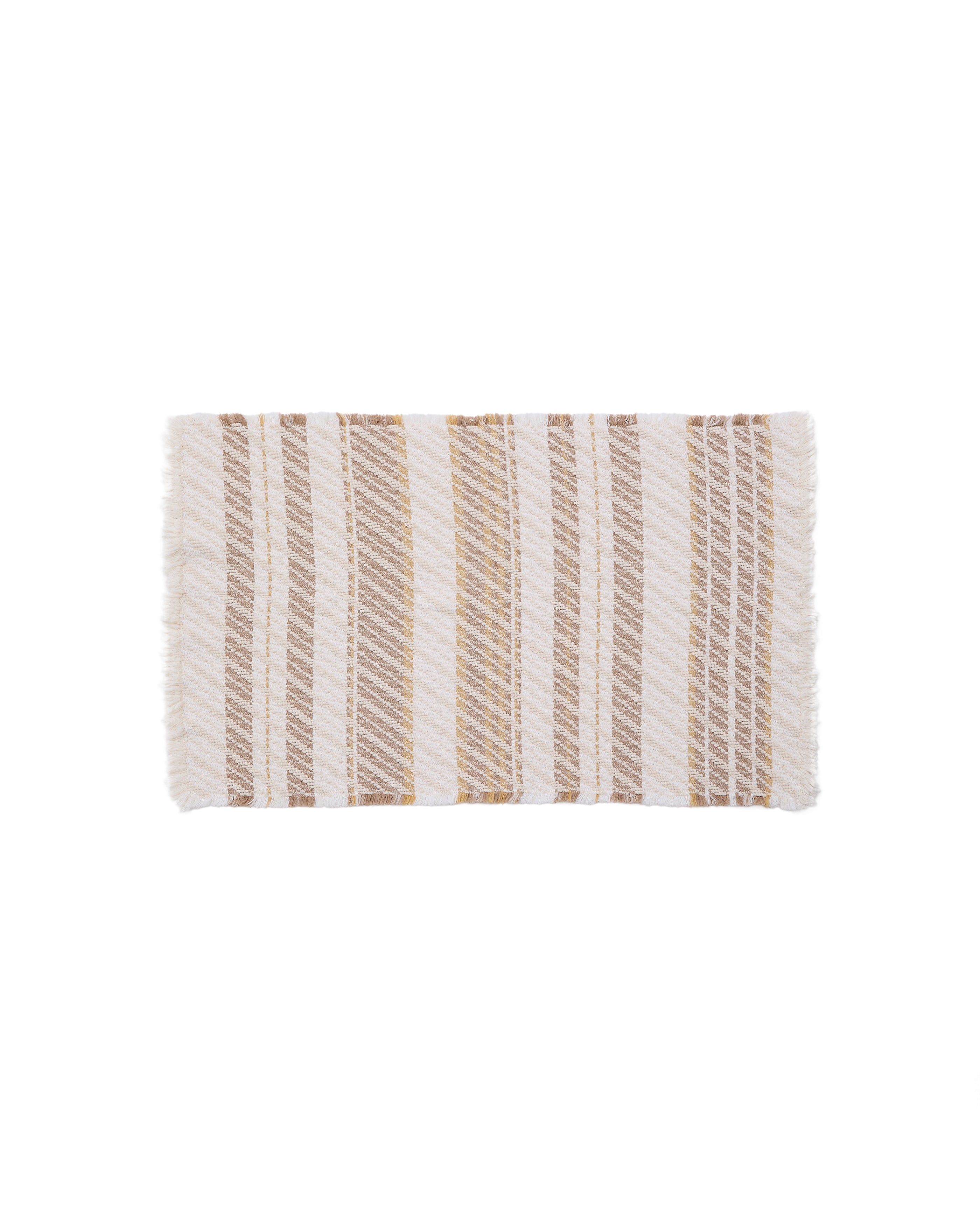 Milda white and beige 100% cotton bathmat with fringe detail 50 x 70cm - Product Image