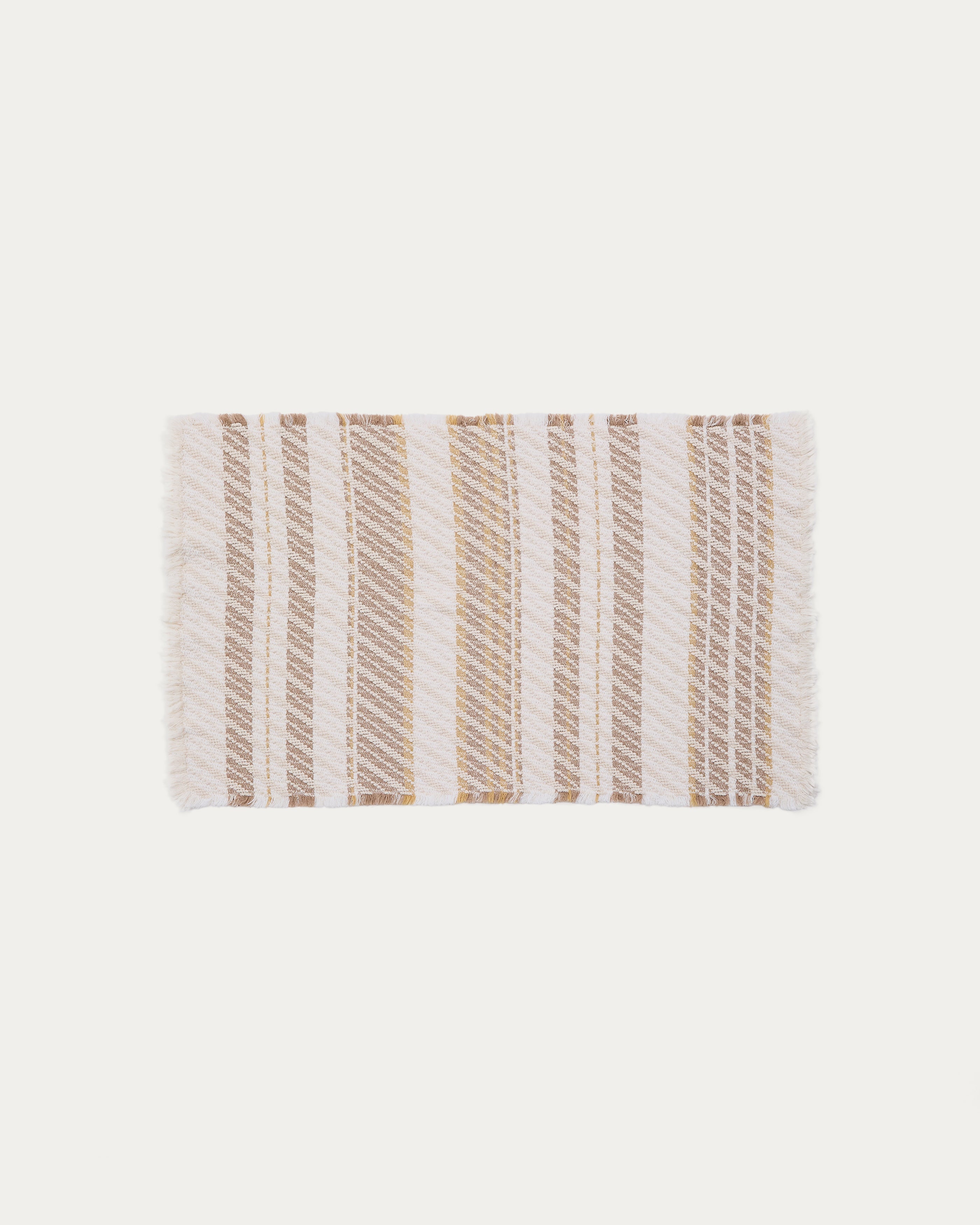 Milda white and beige 100% cotton bathmat with fringe detail 50 x 70cm - Product View
