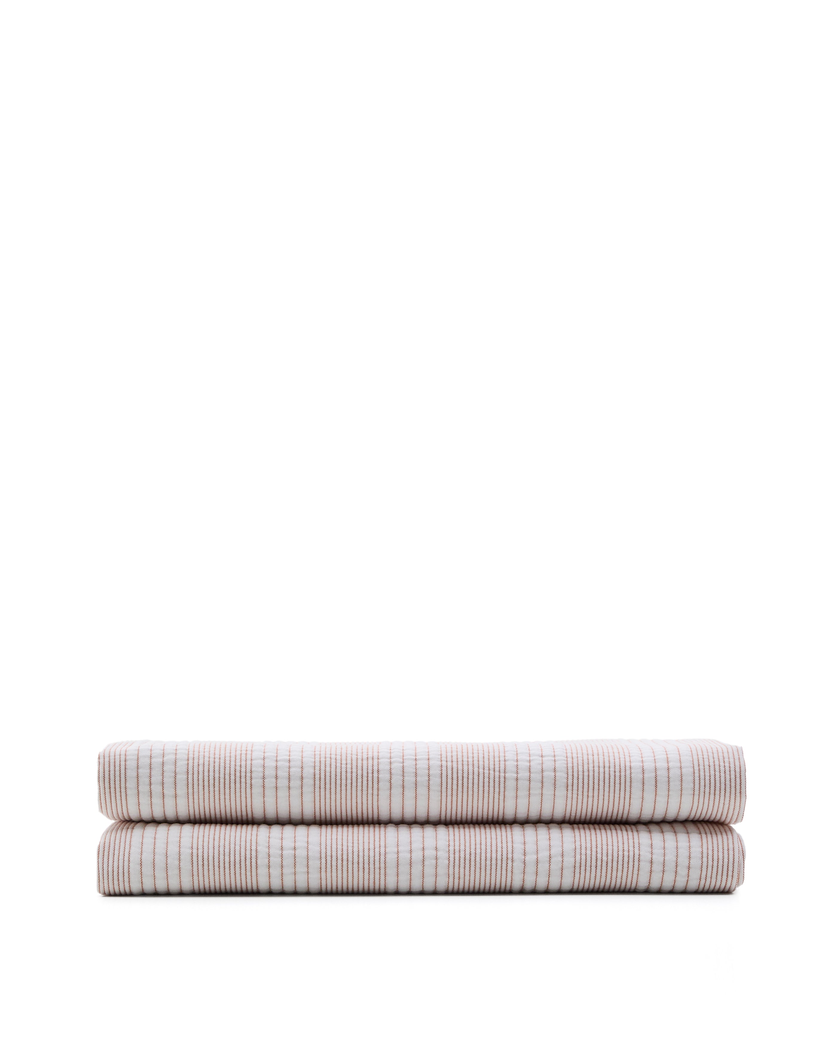 Macie red and beige striped 100% cotton bedspread for 150/160cm bed - Product Image