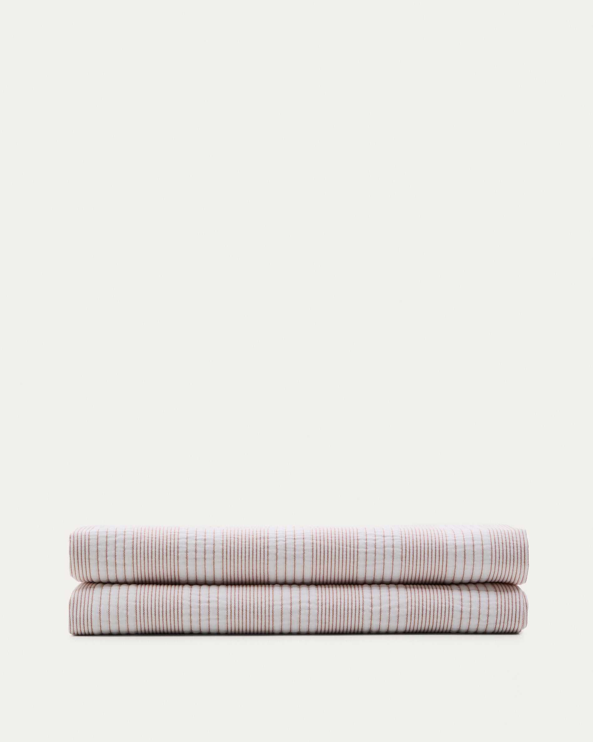 Macie red and beige striped 100% cotton bedspread for 150/160cm bed - Product View