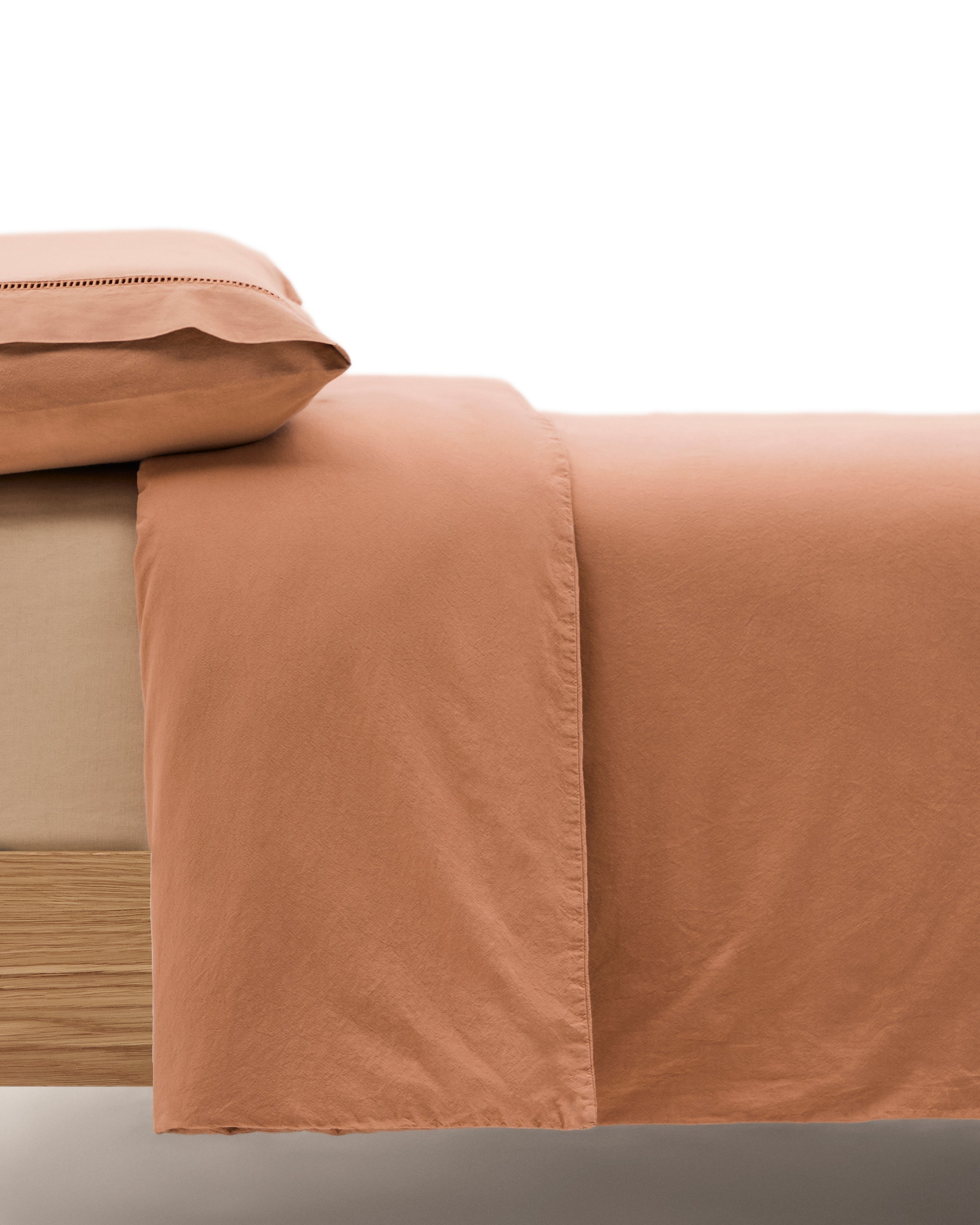 Caline Set of Duvet Cover and Pillowcases 100% Cotton Terracotta for 90 cm Bed - Product Image
