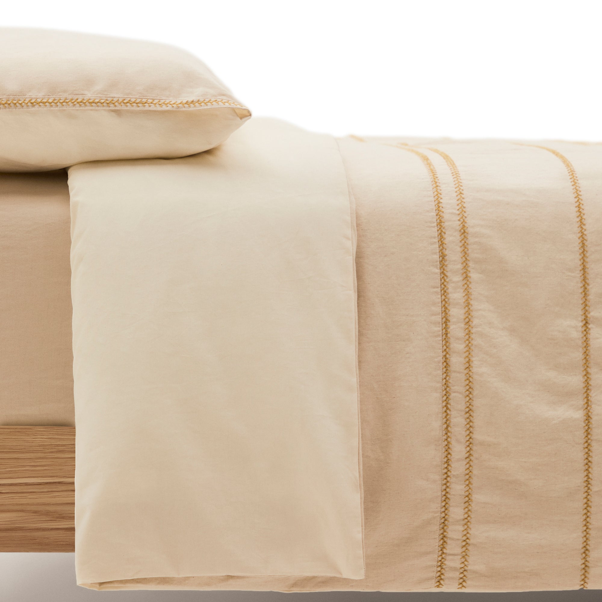 Linara Set of Duvet Cover and Pillowcases in Beige Cotton and Linen 90 cm Bed - Product Image