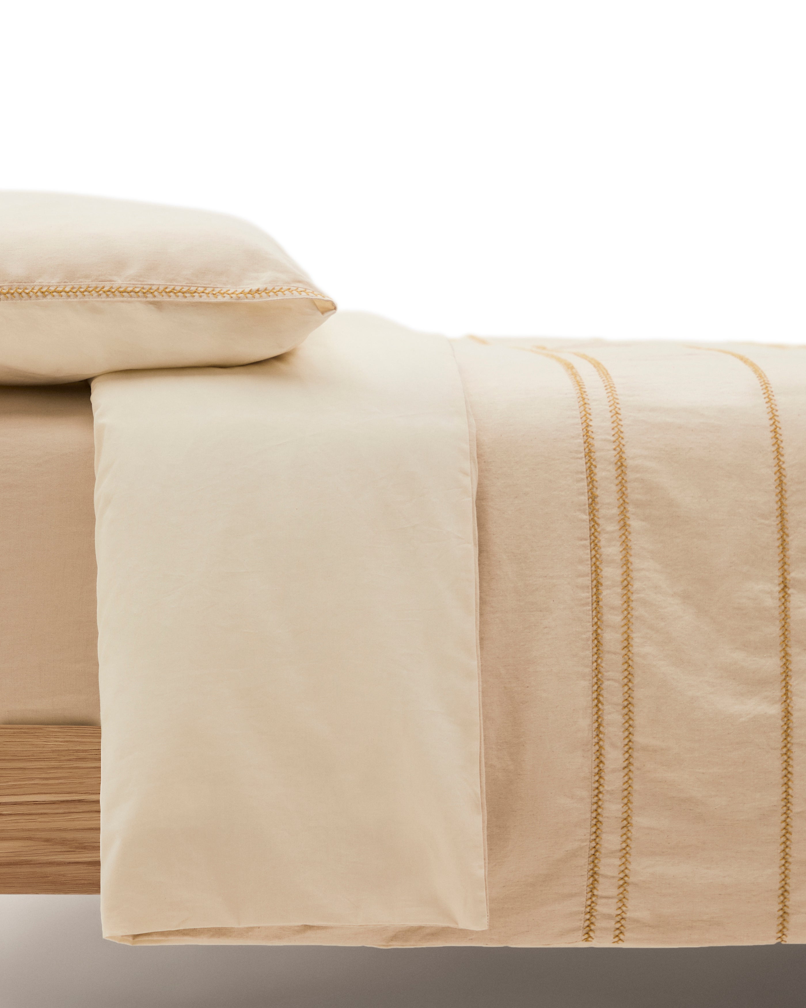 Linara Set of Duvet Cover and Pillowcases in Beige Cotton and Linen 90 cm Bed - Product Image