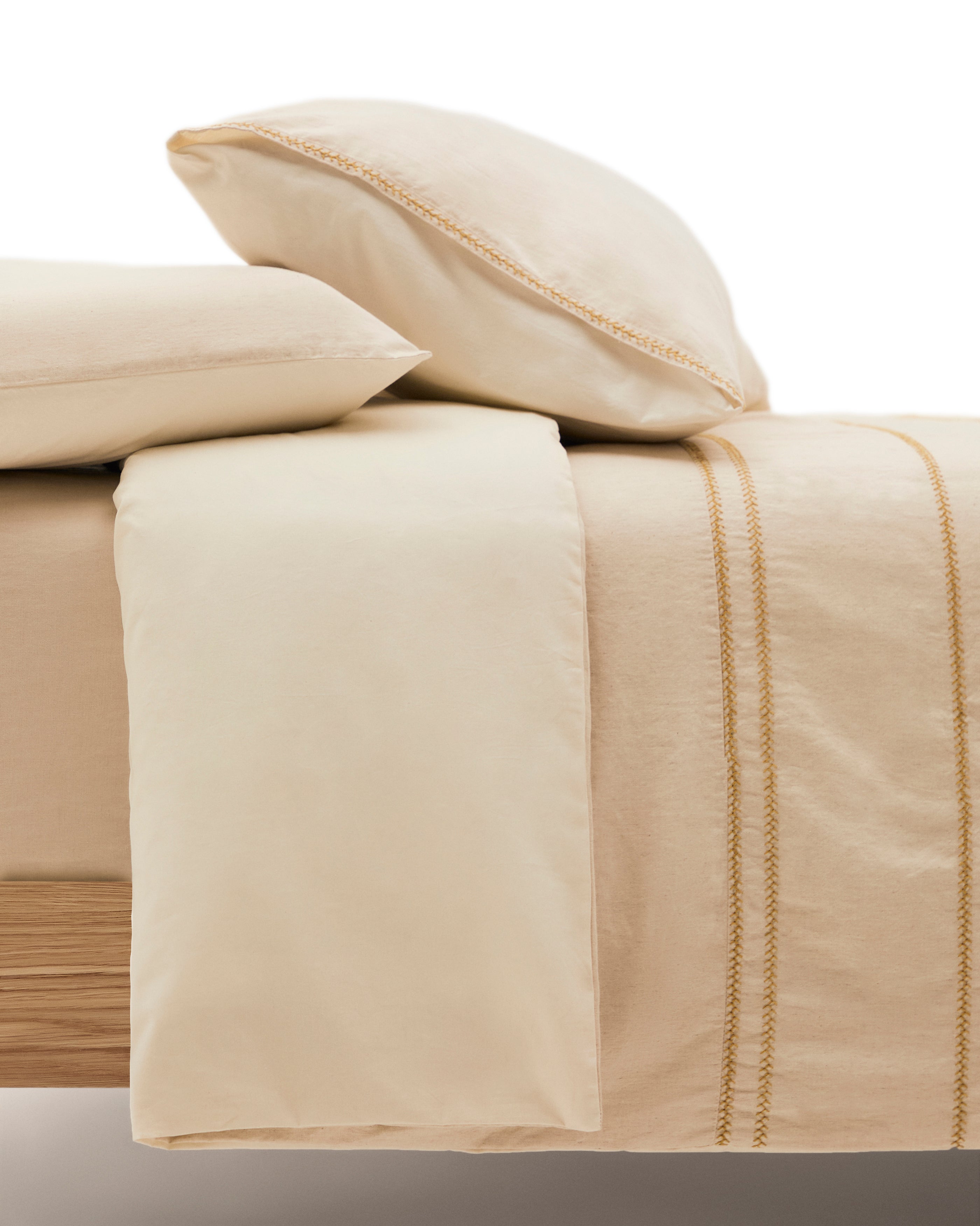 Linara Set of Duvet Cover and Pillowcases in Beige Cotton and Linen for 150 cm Bed - Product Image