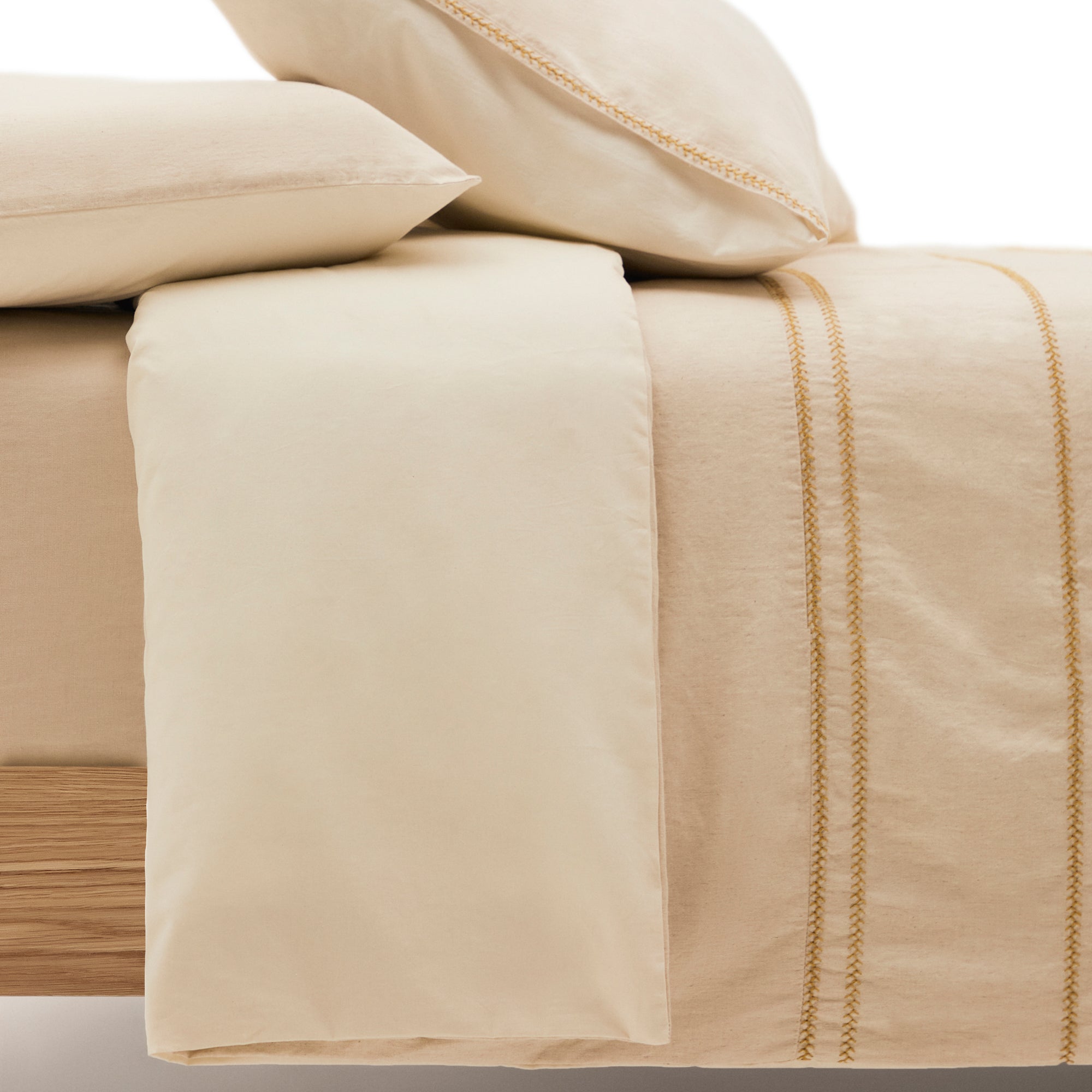 Linara Set of Duvet Cover and Pillowcases in Beige Cotton and Linen for 180cm Bed - Product Image