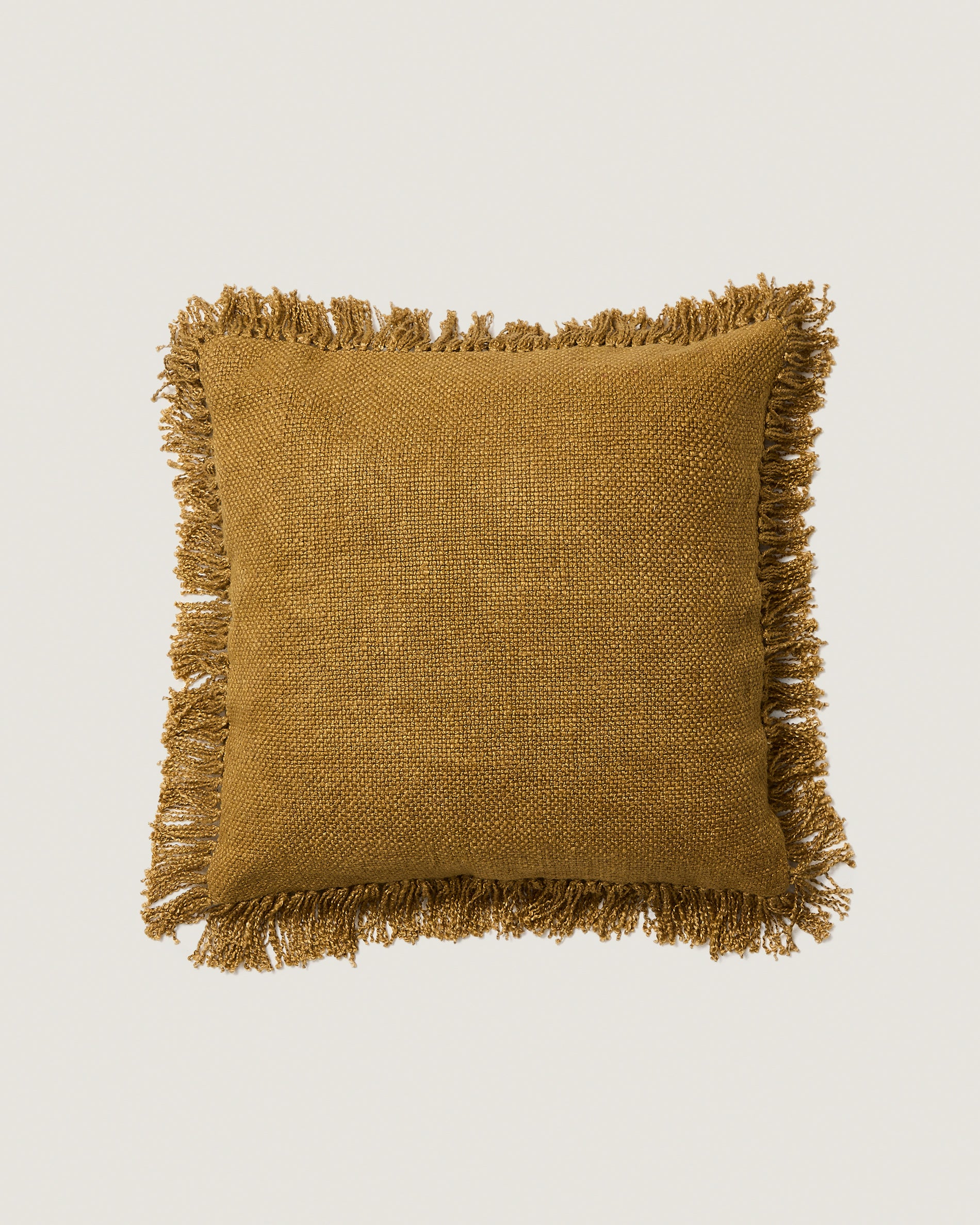 Isel mustard chenille cushion cover with fringing 50 x 50cm - Product View
