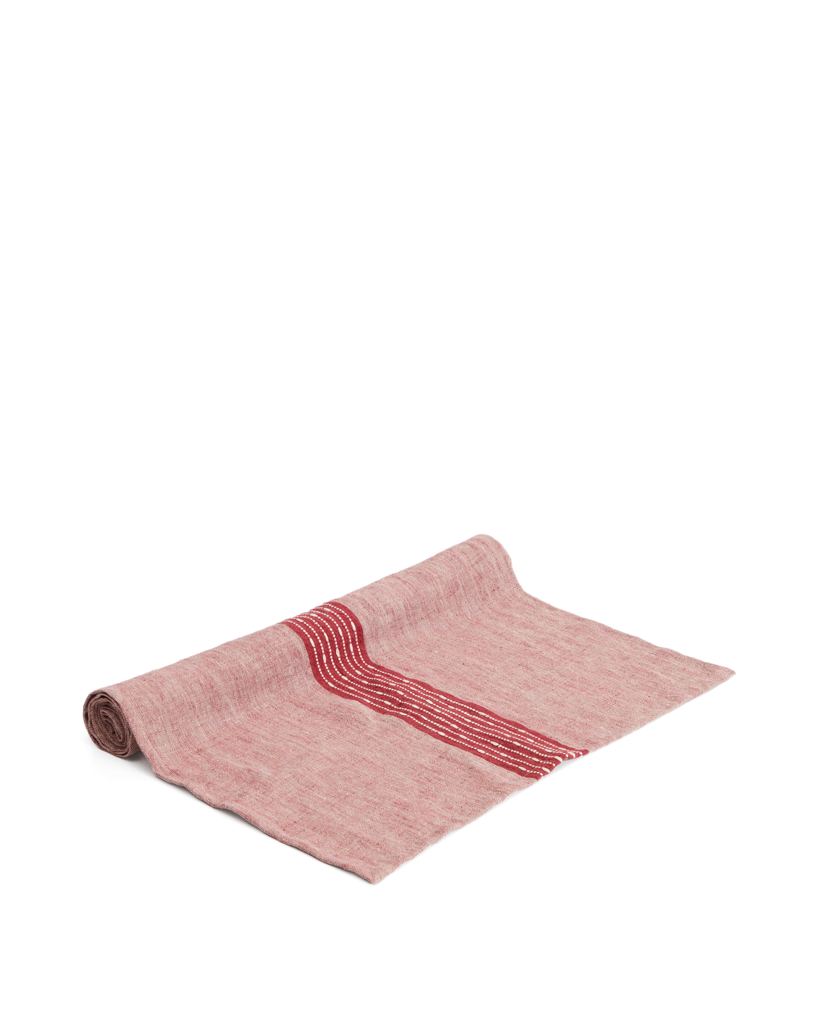 Calena linen jacquard table runner with red central stripe 50 x 150 cm - Product Image