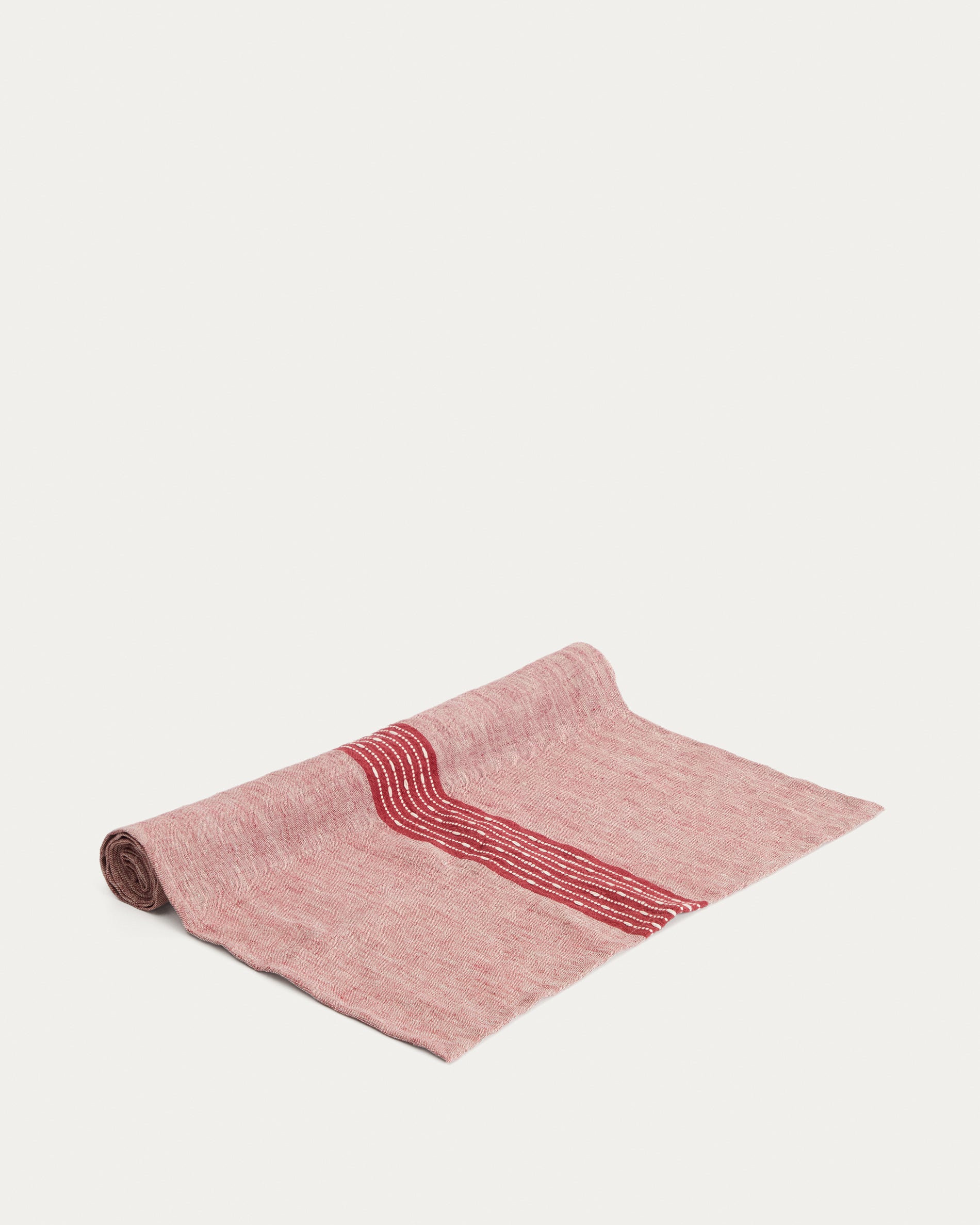 Calena linen jacquard table runner with red central stripe 50 x 150 cm - Product View