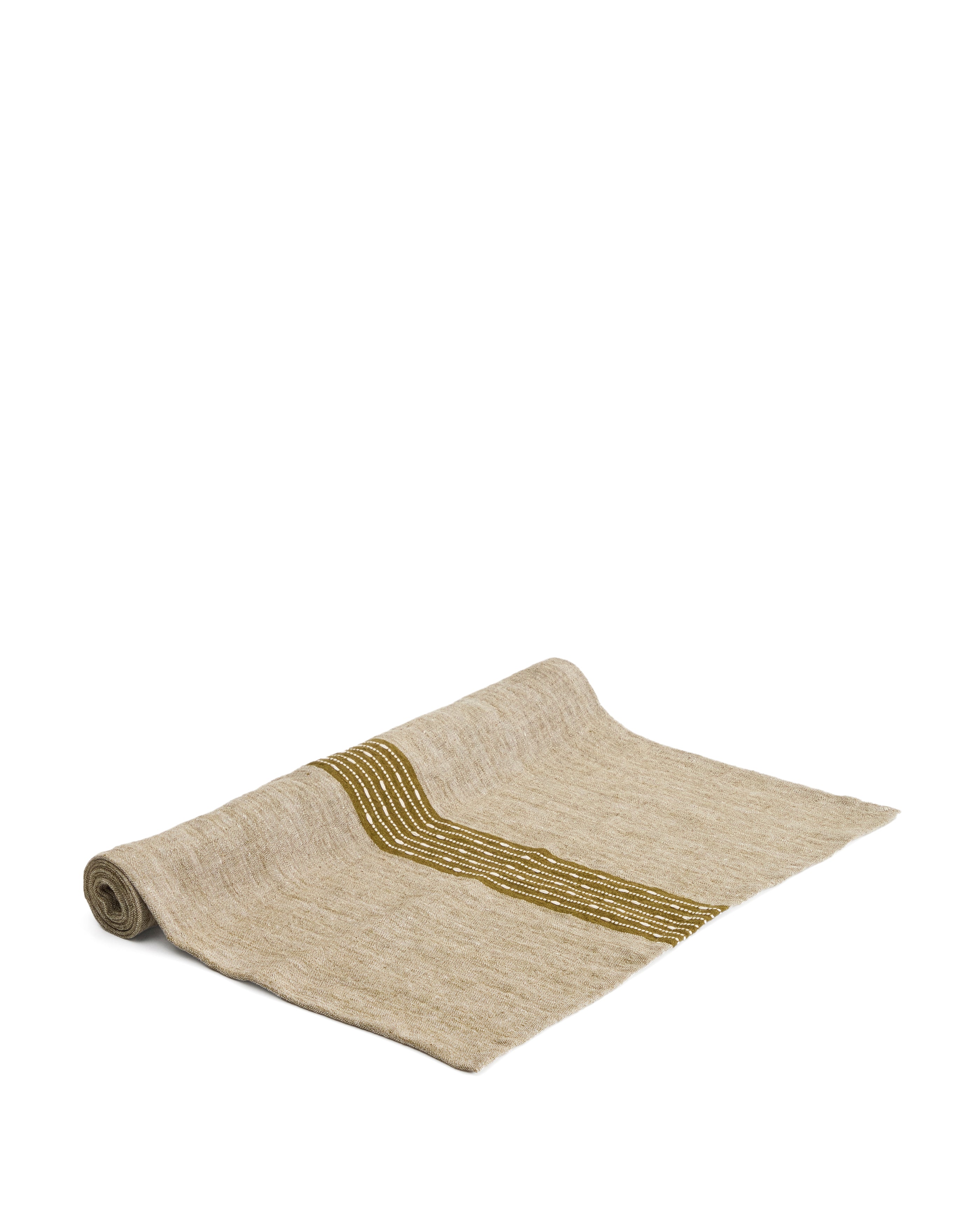 Calena linen jacquard table runner with green central stripe 50 x 150 cm - Product Image