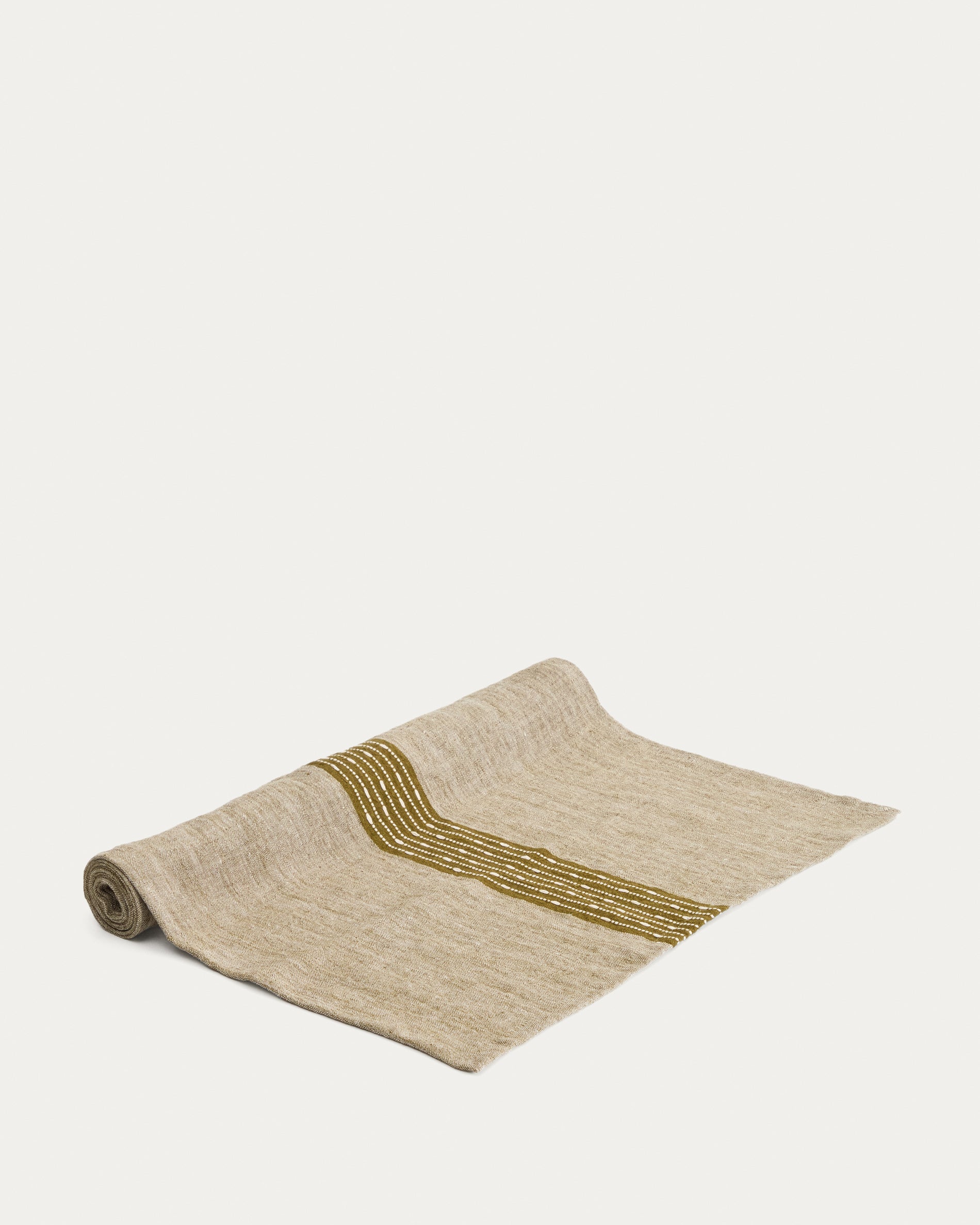 Calena linen jacquard table runner with green central stripe 50 x 150 cm - Product View