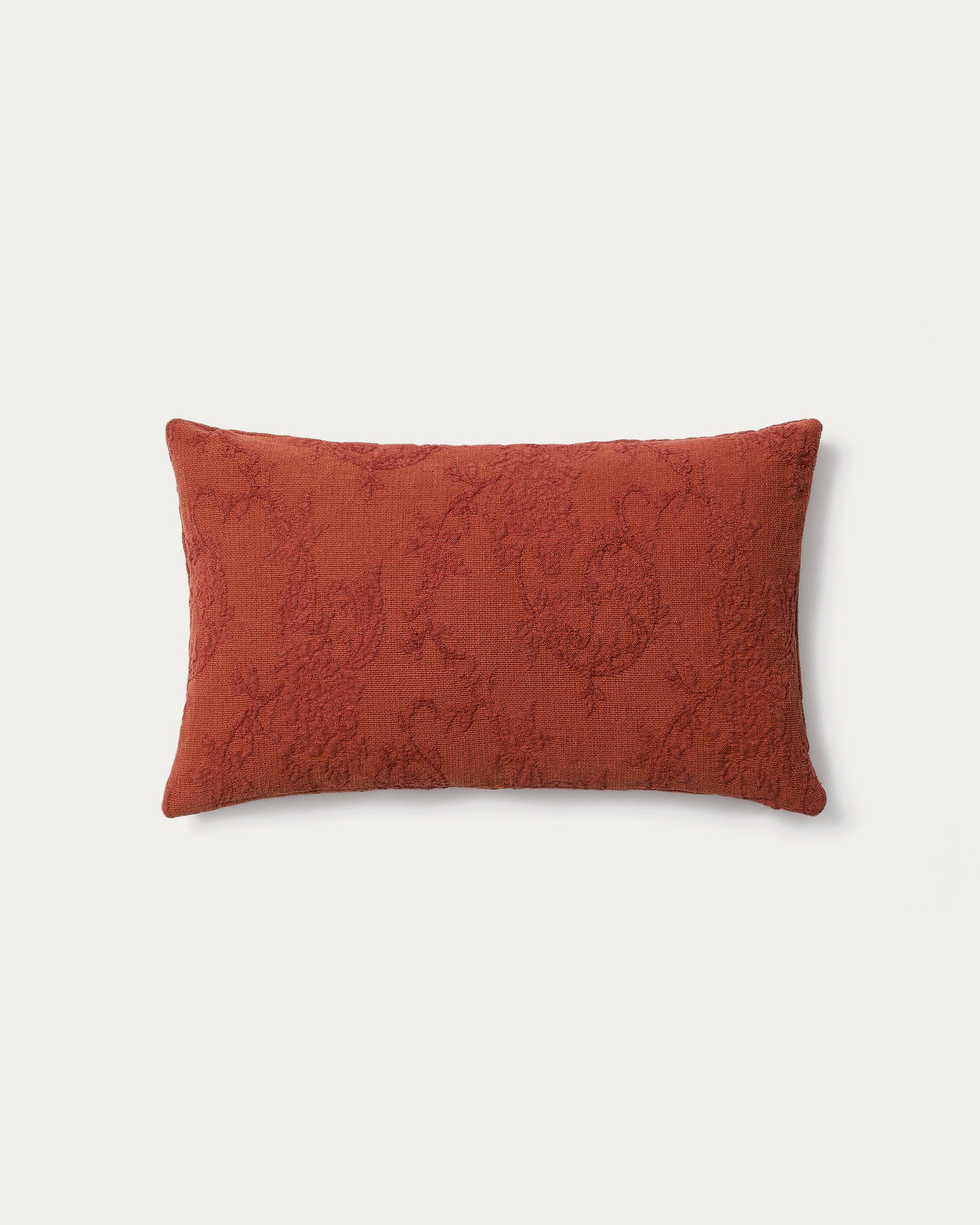Velina cushion cover in red washed linen jacquard with floral design 30 x 50 cm - Product View