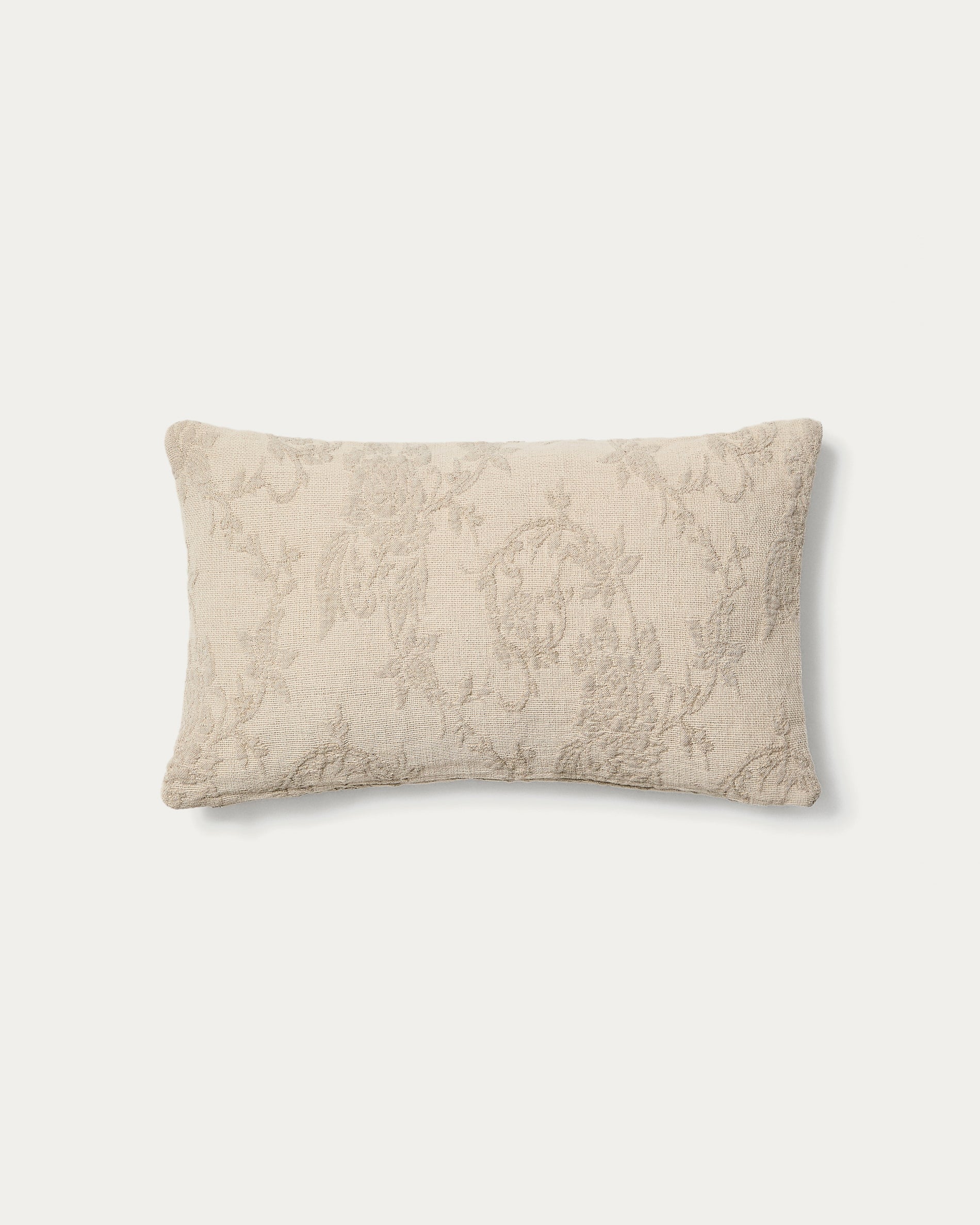 Velina cushion cover in beige washed linen jacquard with floral design 30 x 50 cm - Product View