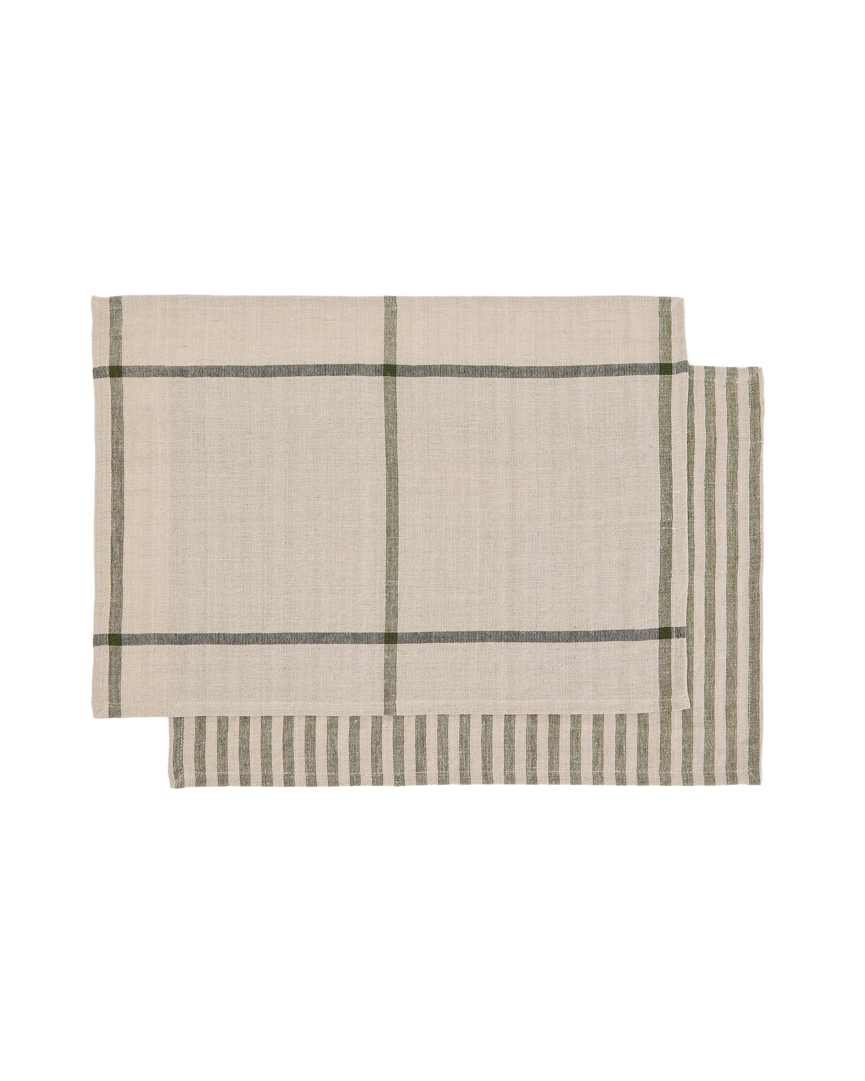 Jarne set of 2 placemats in beige and green linen 35 x 50 cm - Product Image