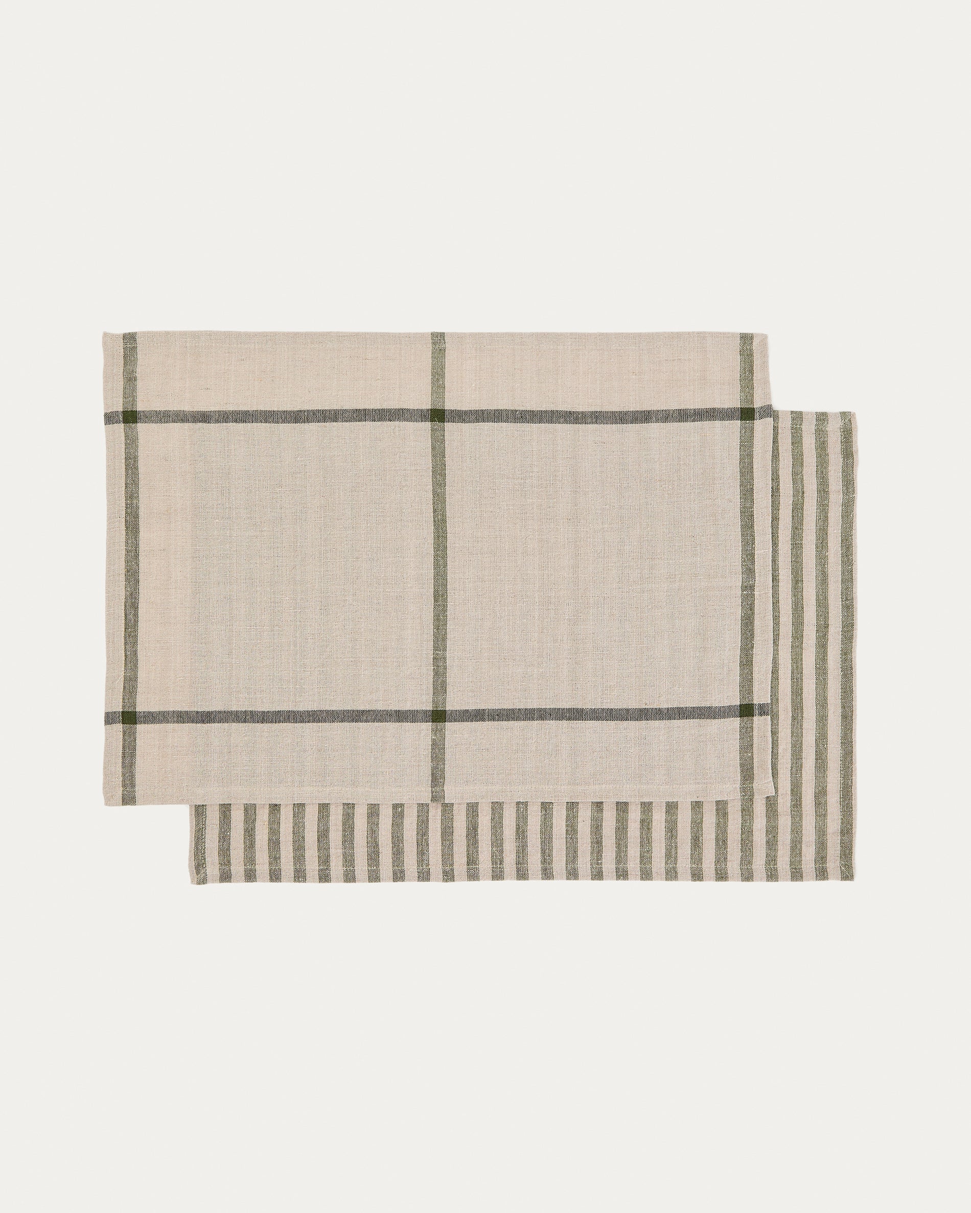 Jarne set of 2 placemats in beige and green linen 35 x 50 cm - Product View