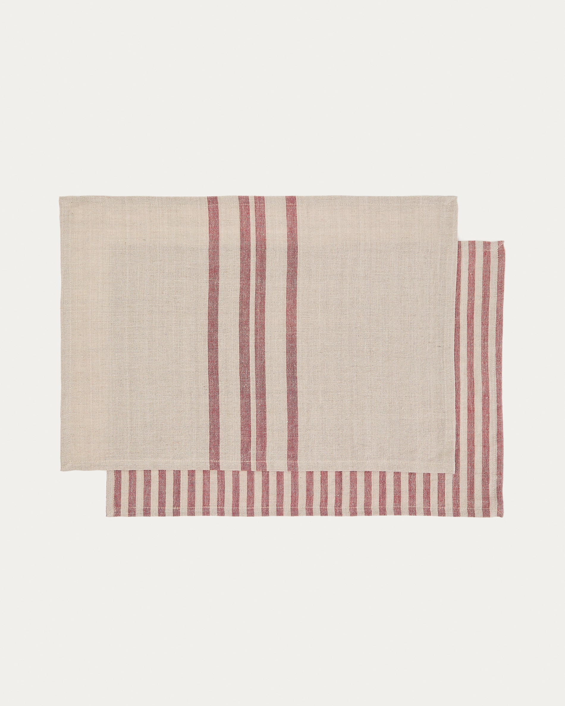 Jarne set of 2 placemats in beige and red linen 35 x 50 cm - Product View