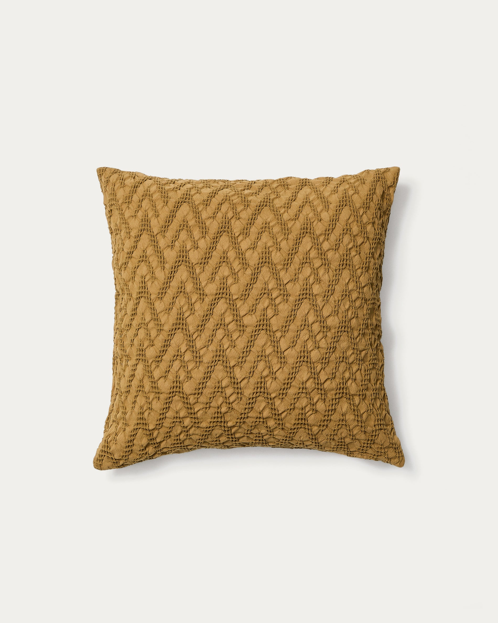 Evone cushion cover 100% cotton with waffle texture mustard 50 x 50 cm - Product View