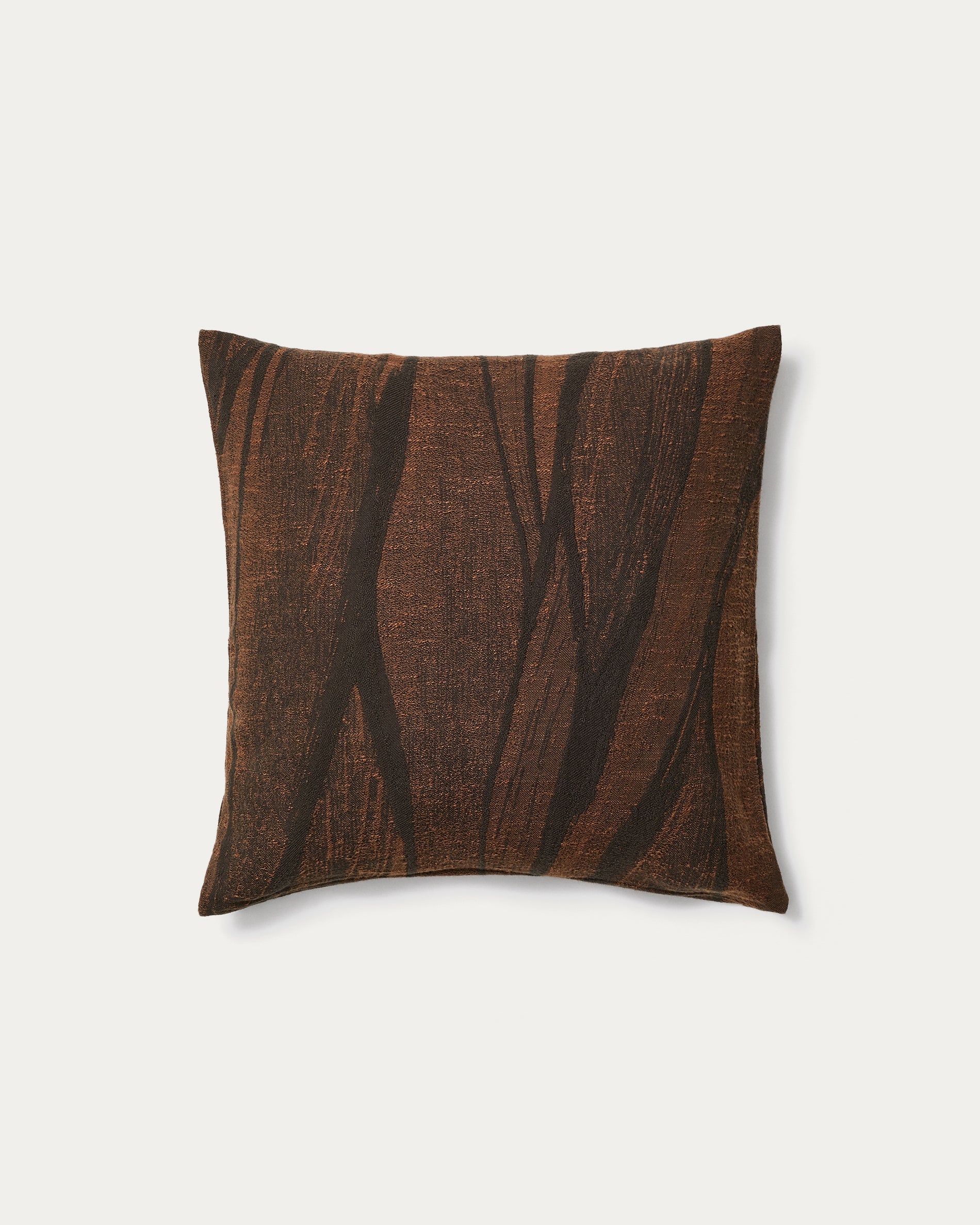 Frilo cushion cover in brown cotton and linen jacquard 50 x 50 cm - Product View