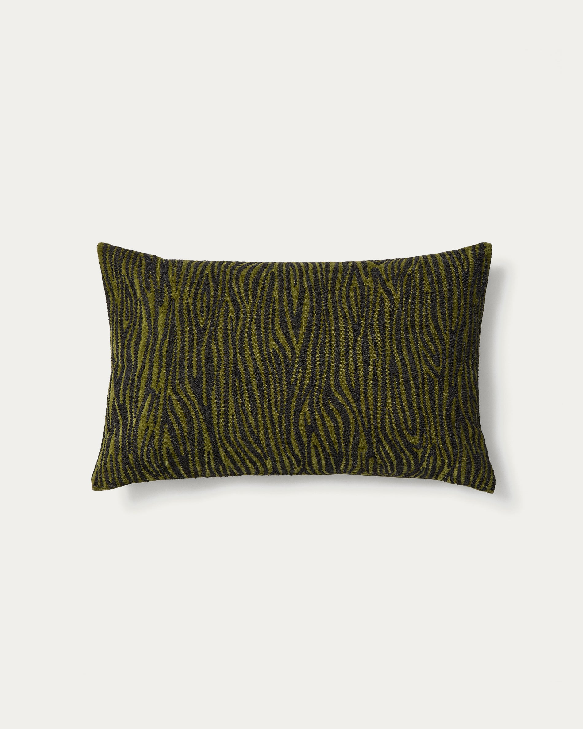 Davina cotton cushion cover with green zebra embroidery 40 x 60 cm - Product View
