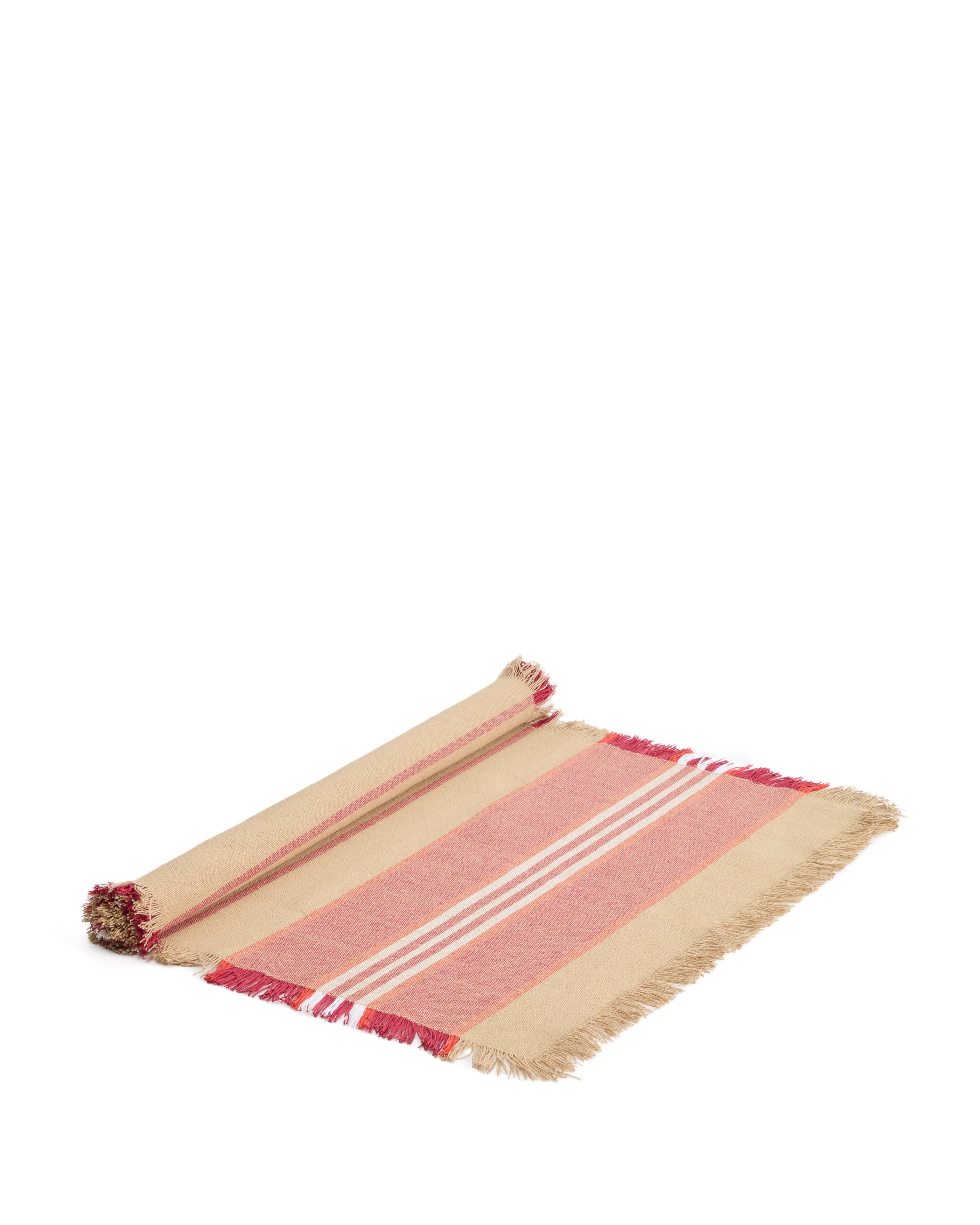 Davia 100% cotton table runner with red stripes and fringed detail 50 x 150cm - Product Image