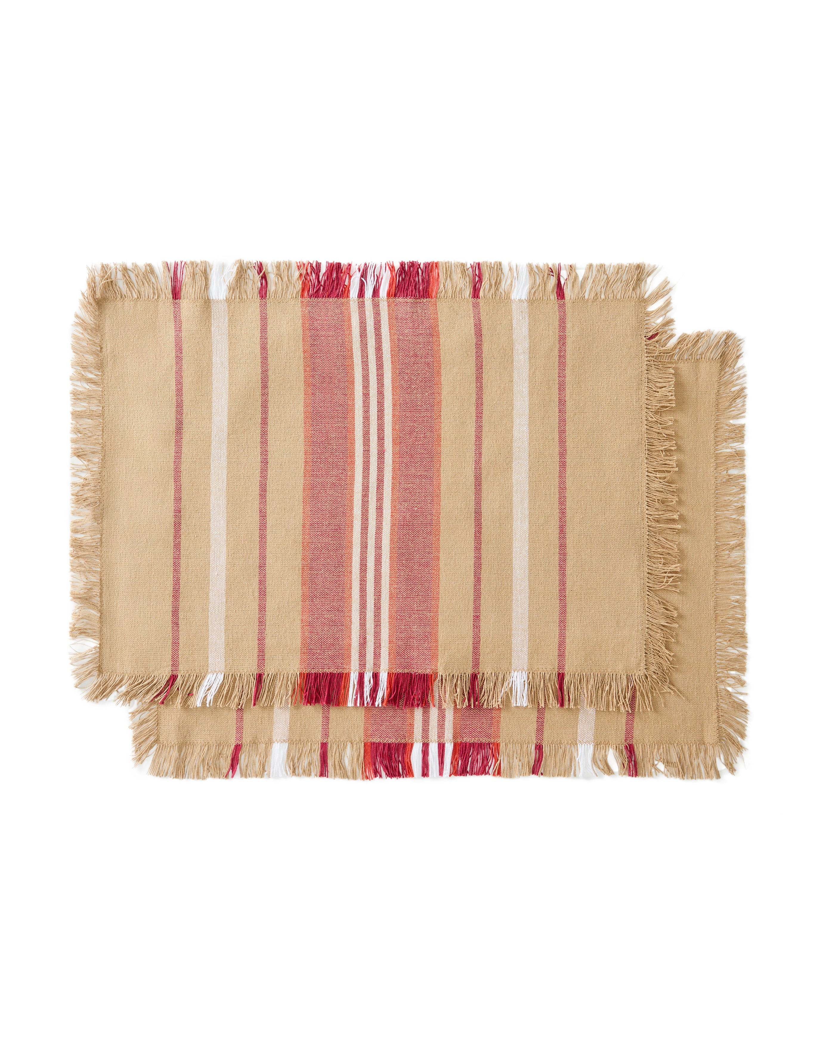 Davia set of 2 placemats in 100% cotton with red stripes and fringed detail 35 x 50cm - Product Image