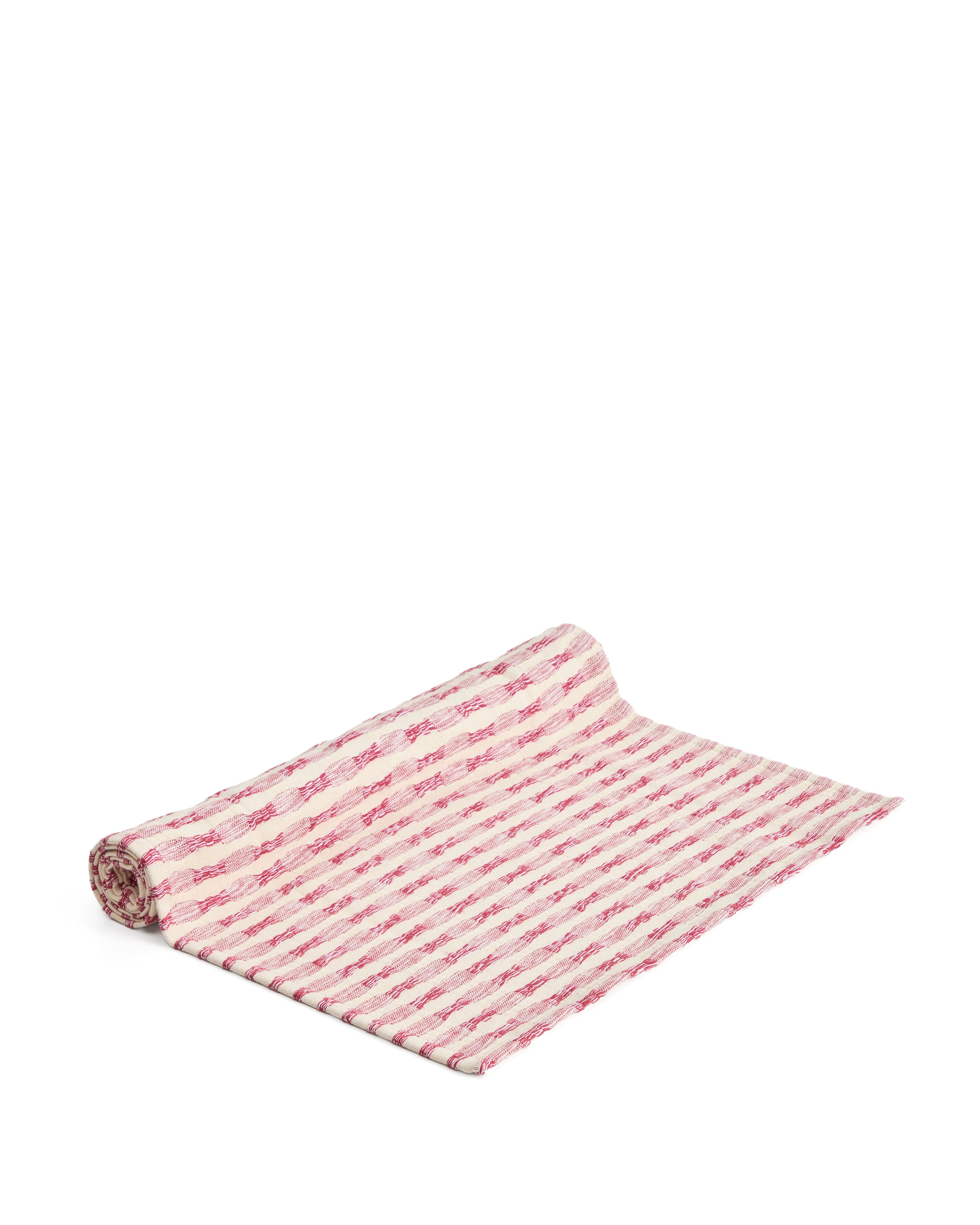 Coren table runner in contrasting red 100% cotton jacquard 50 x 150cm - Product Image