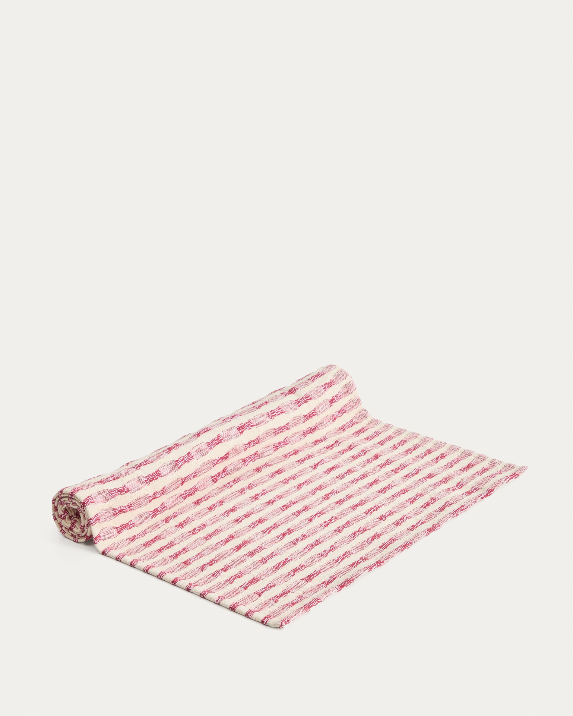 Coren table runner in contrasting red 100% cotton jacquard 50 x 150cm - Product View