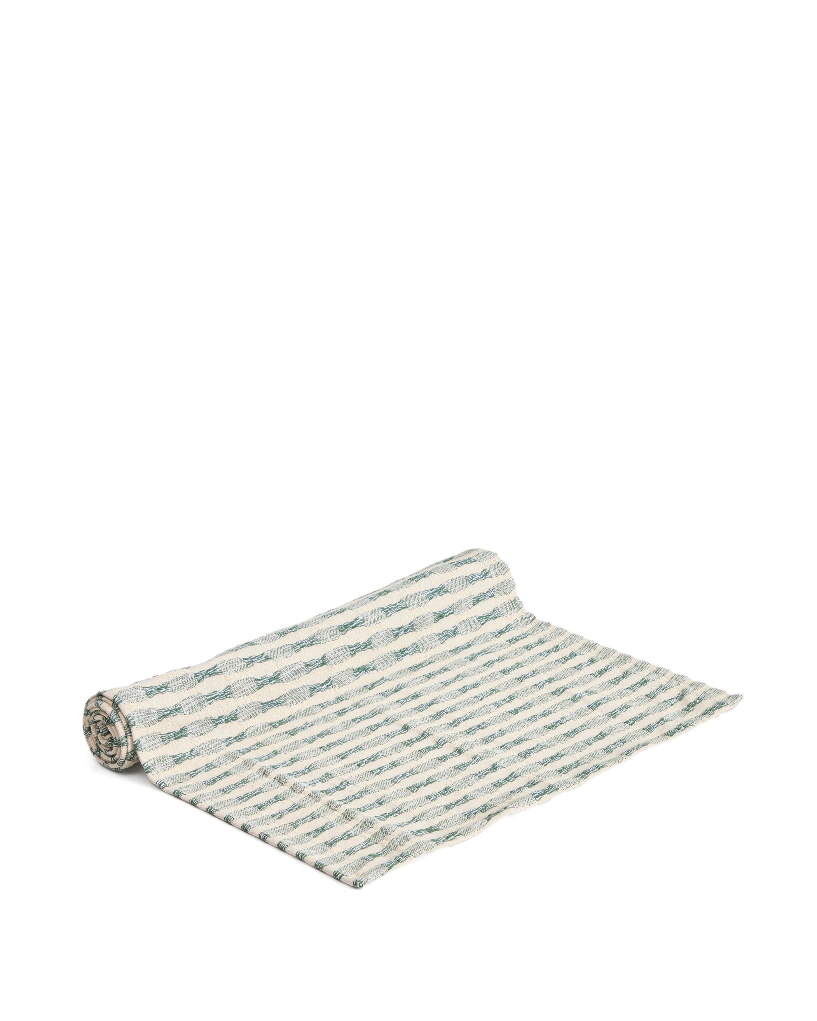 Coren table runner in contrasting green 100% cotton jacquard 50 x 150cm - Product Image
