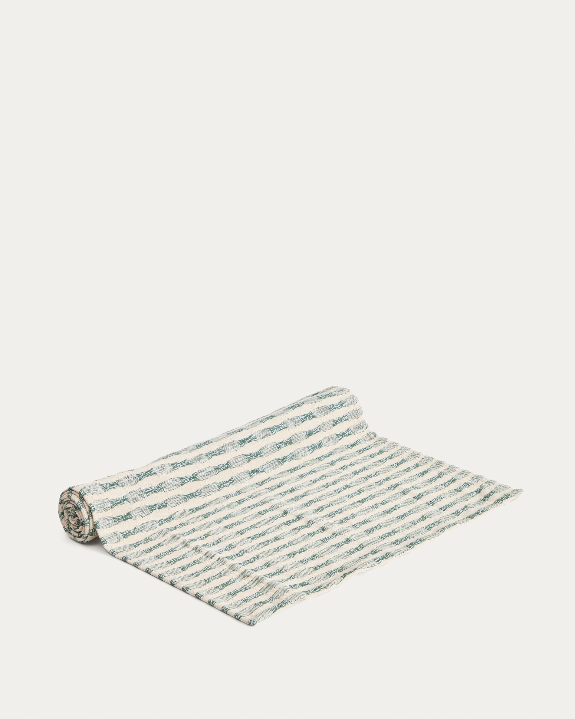 Coren table runner in contrasting green 100% cotton jacquard 50 x 150cm - Product View