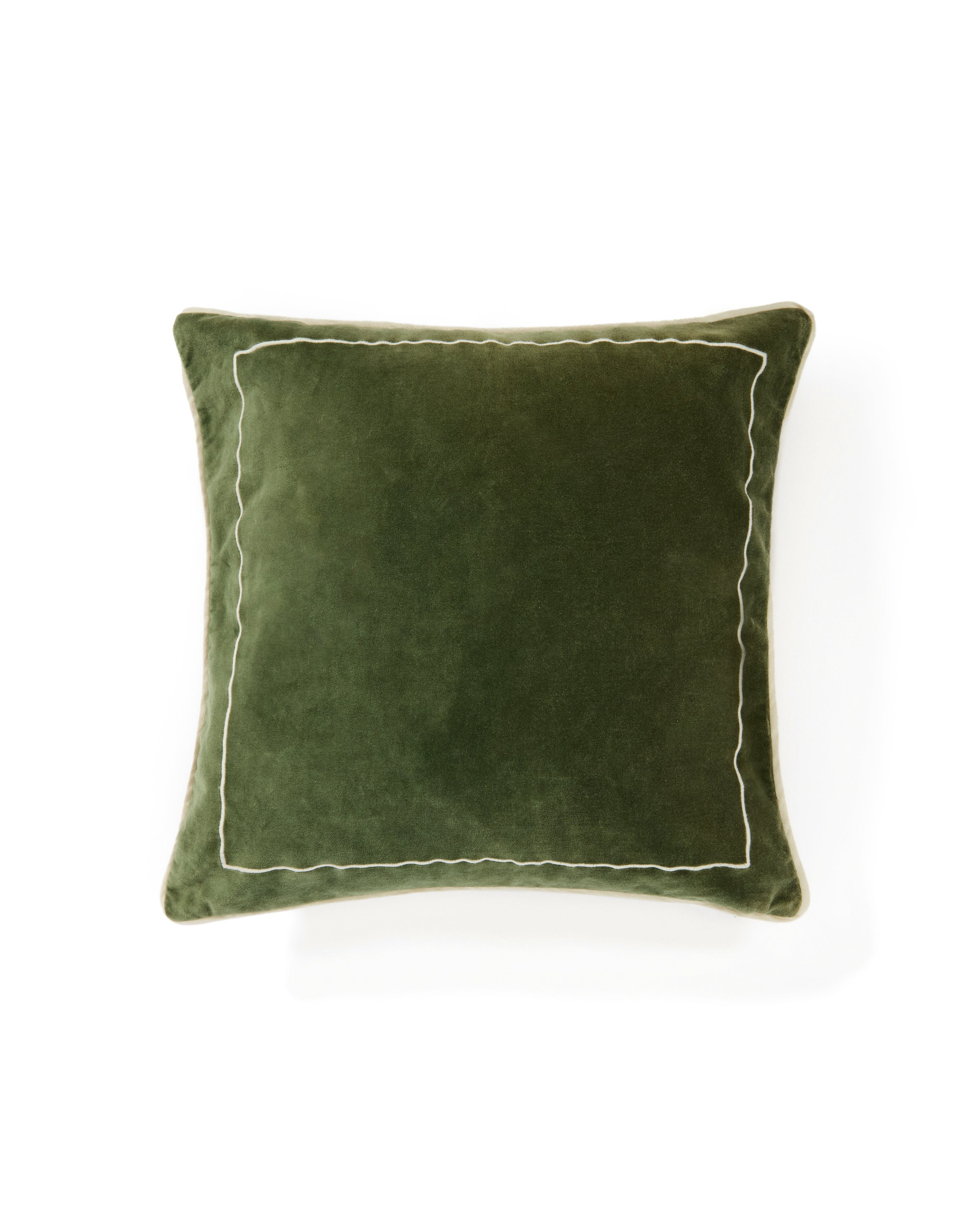 Tivani green embroidered velvet cushion cover with contrasting trim 45 x 45cm - Product Image
