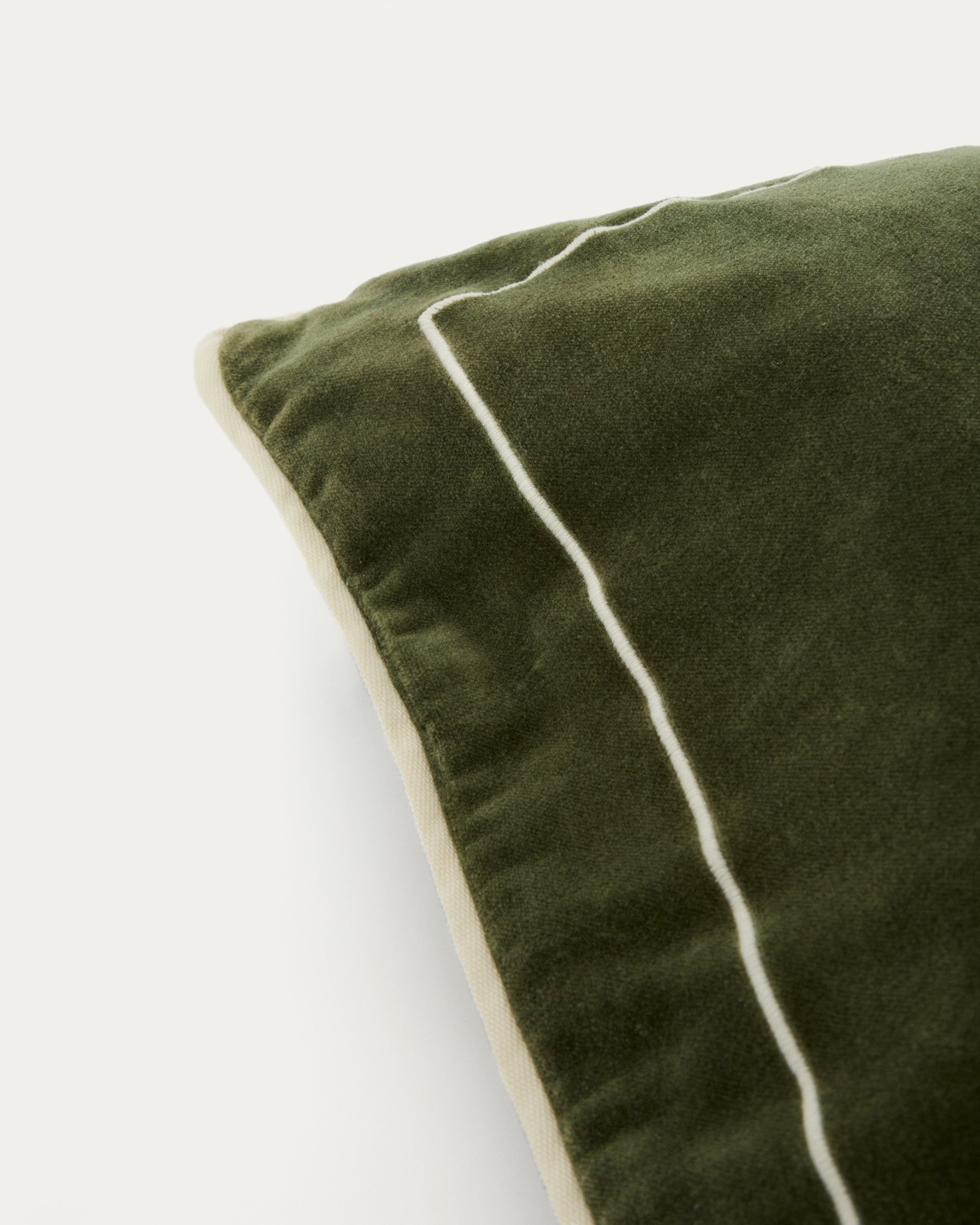 Tivani green embroidered velvet cushion cover with contrasting trim 45 x 45cm - Detail